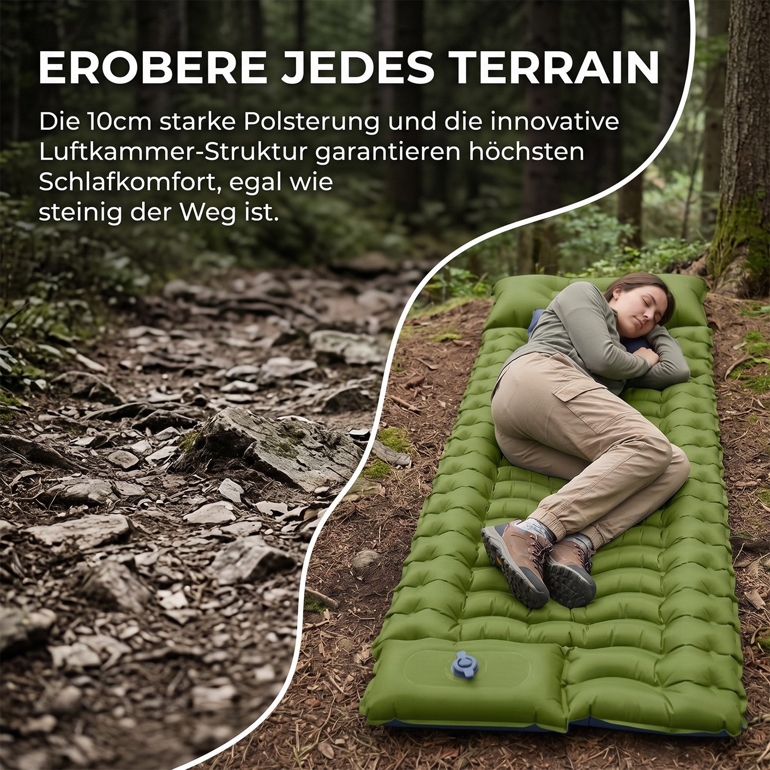 AKKEE Isomatte Camping Luftmatratze mit Kissen, Outdoor isomatte Kompakte und Leichte, Campingmatte 195×68/133CM für Wandern und Strand – Bild 4 von 5