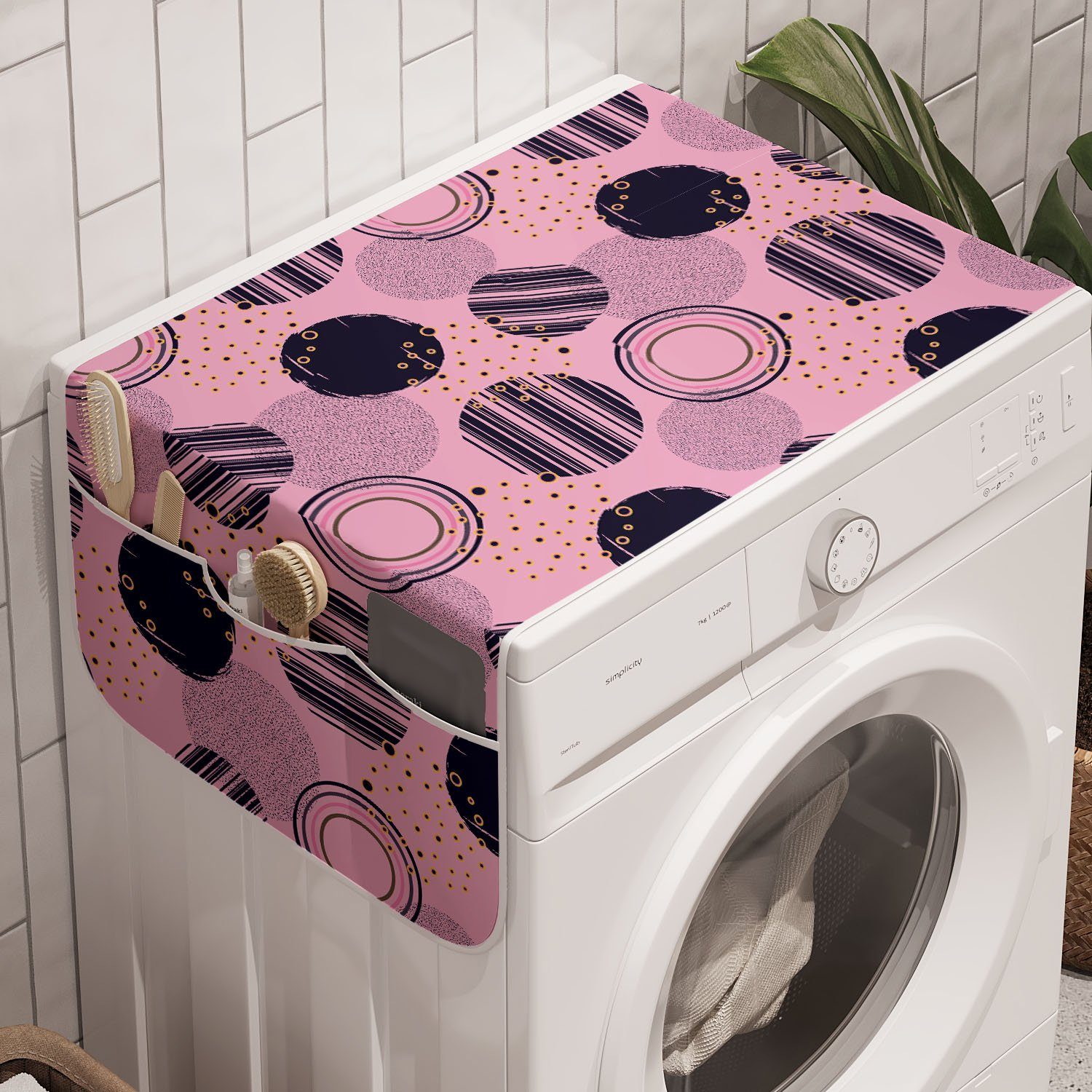 Abakuhaus Badorganizer Anti-Rutsch-Stoffabdeckung für Waschmaschine und Trockner, Abstrakt Geometrische Kreise und Punkte