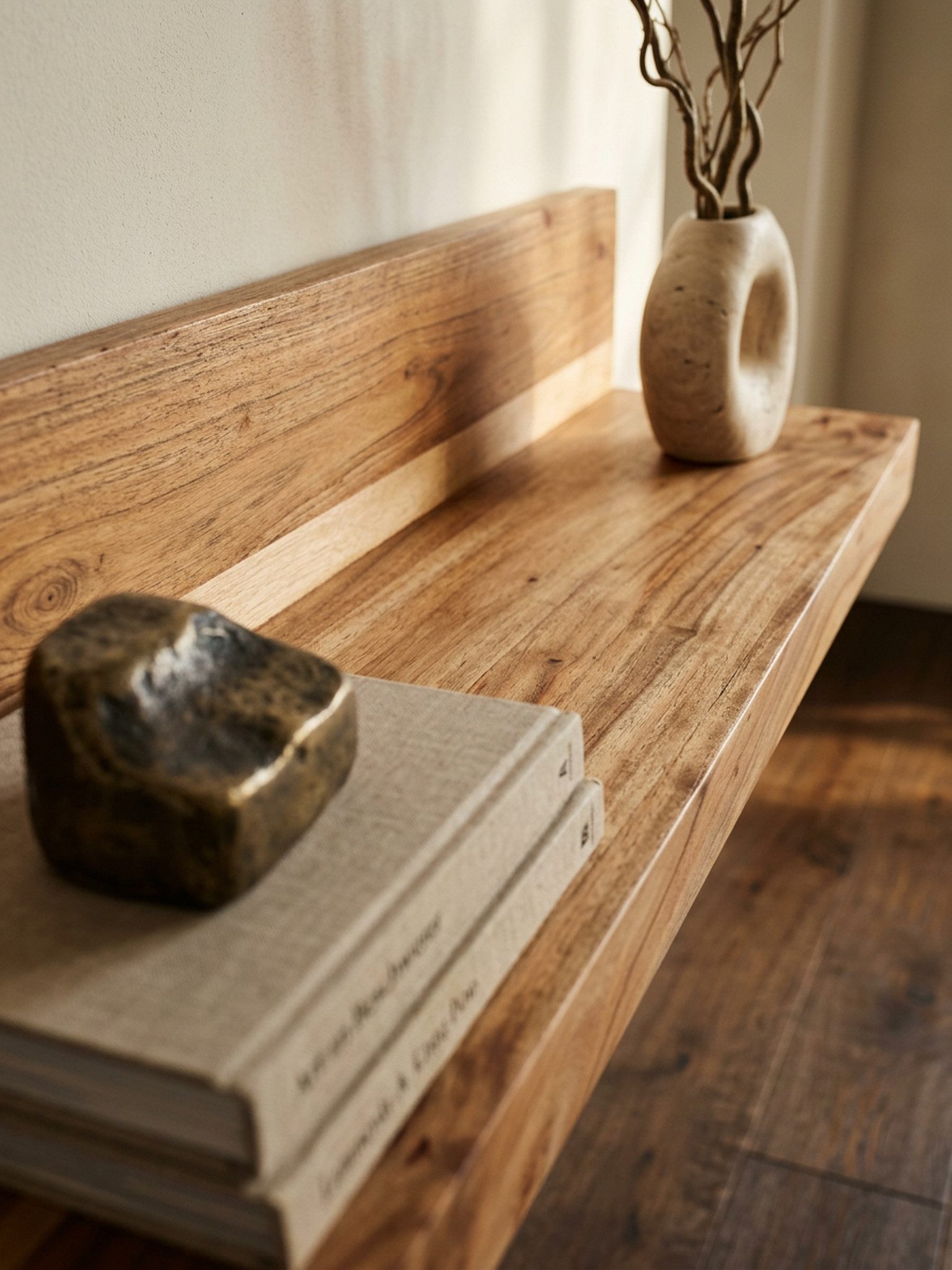 KADIMA DESIGN Wandregal Wandregal MUMBAI Massiv-Holz Akazie Holzregal 80 cm Landhaus-Stil, Hänge-Regal Echt-Holz Wand-Board Natur-Produkt