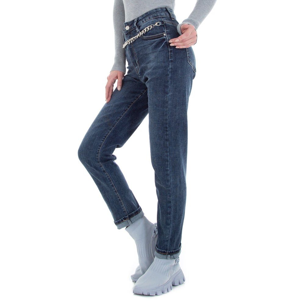 Ital-Design in Blau Jeans Straight Straight-Jeans Freizeit Kette Damen Leg Stretch