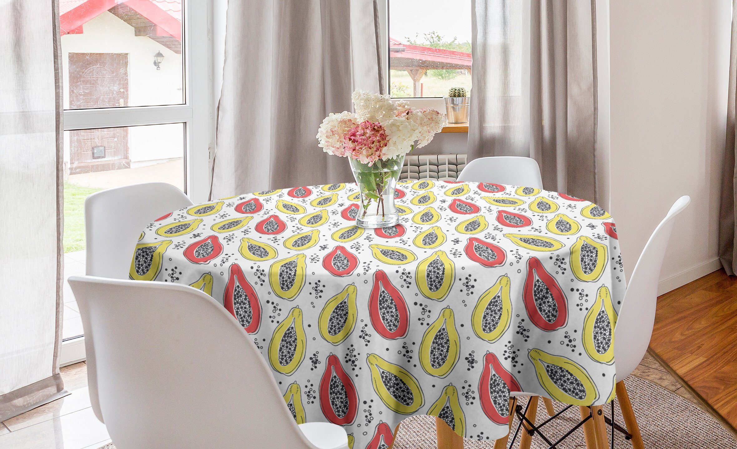 für Tischdecke Papaya Abdeckung Esszimmer Tischdecke Abakuhaus Tropisch Küche Bicolor Kreis Exotische Dekoration,