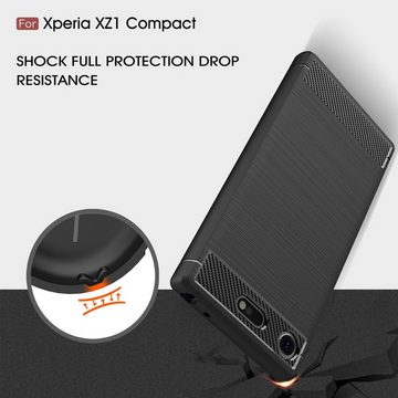 König Design Handyhülle Sony Xperia XZ1 Mini, Sony Xperia XZ1 Mini Handyhülle Carbon Optik Backcover Grau