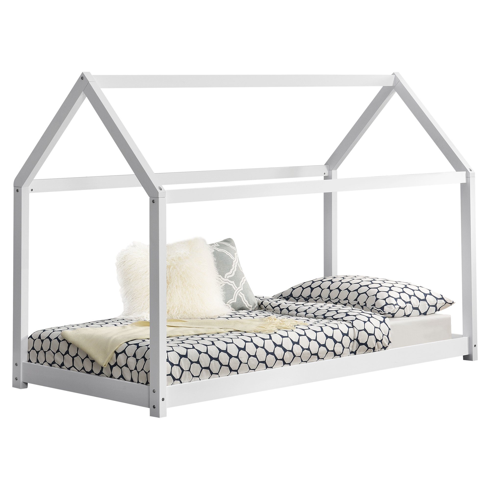 en.casa Kinderbett, »Netstal« Hausbett Bettenhaus 90x200cm aus Kiefernholz weiß