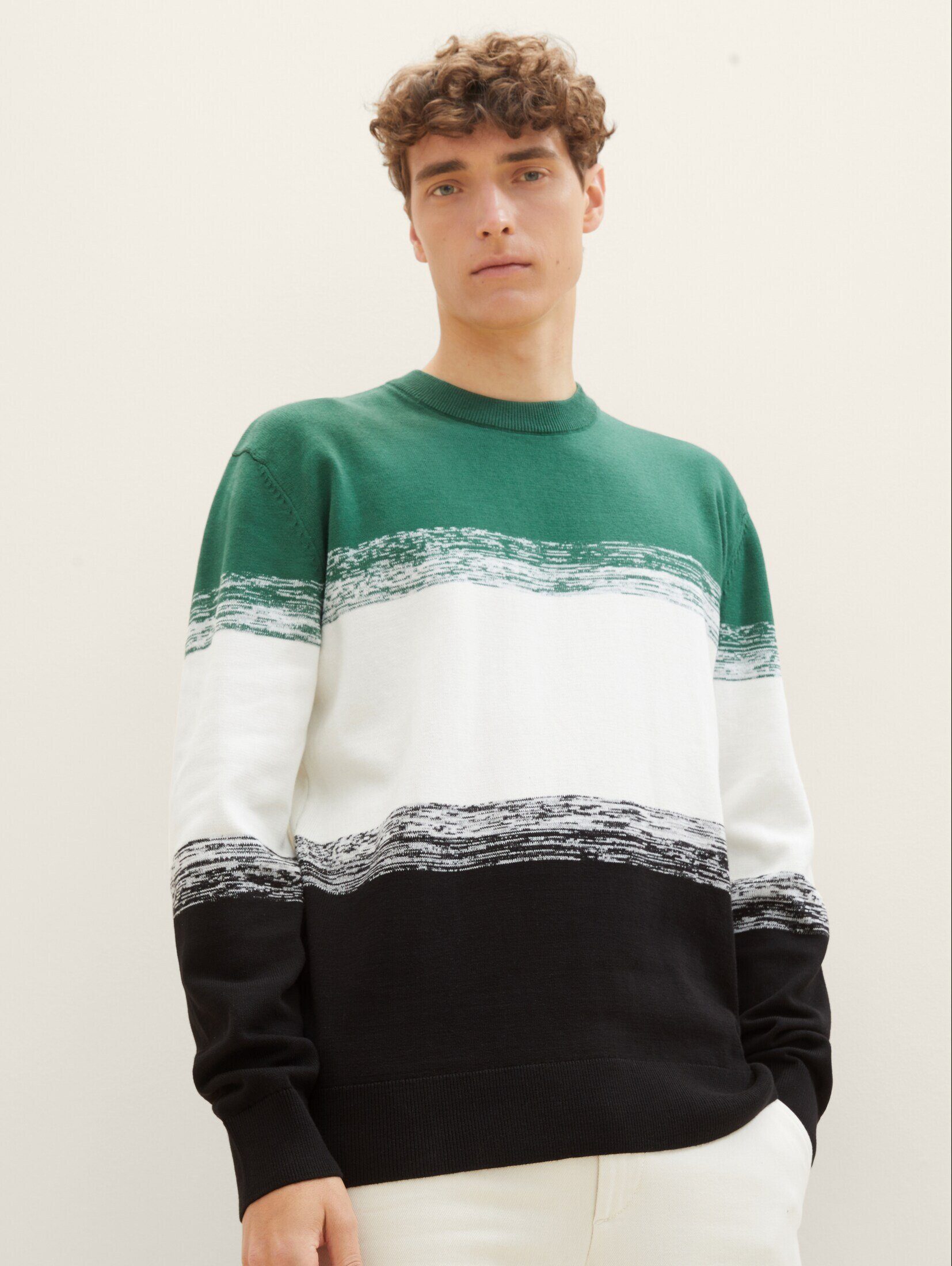 TOM TAILOR Denim Strickpullover Mehrfarbiger stripe black Strickpullover gradient green