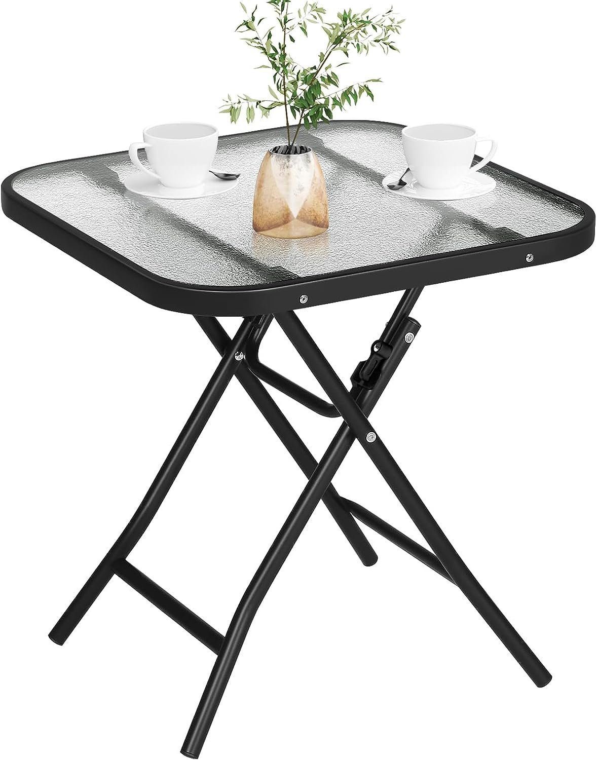 EUGAD Gartentisch (1-St), Beistelltisch klappbar, aus Glas&Metall, rechteckig
