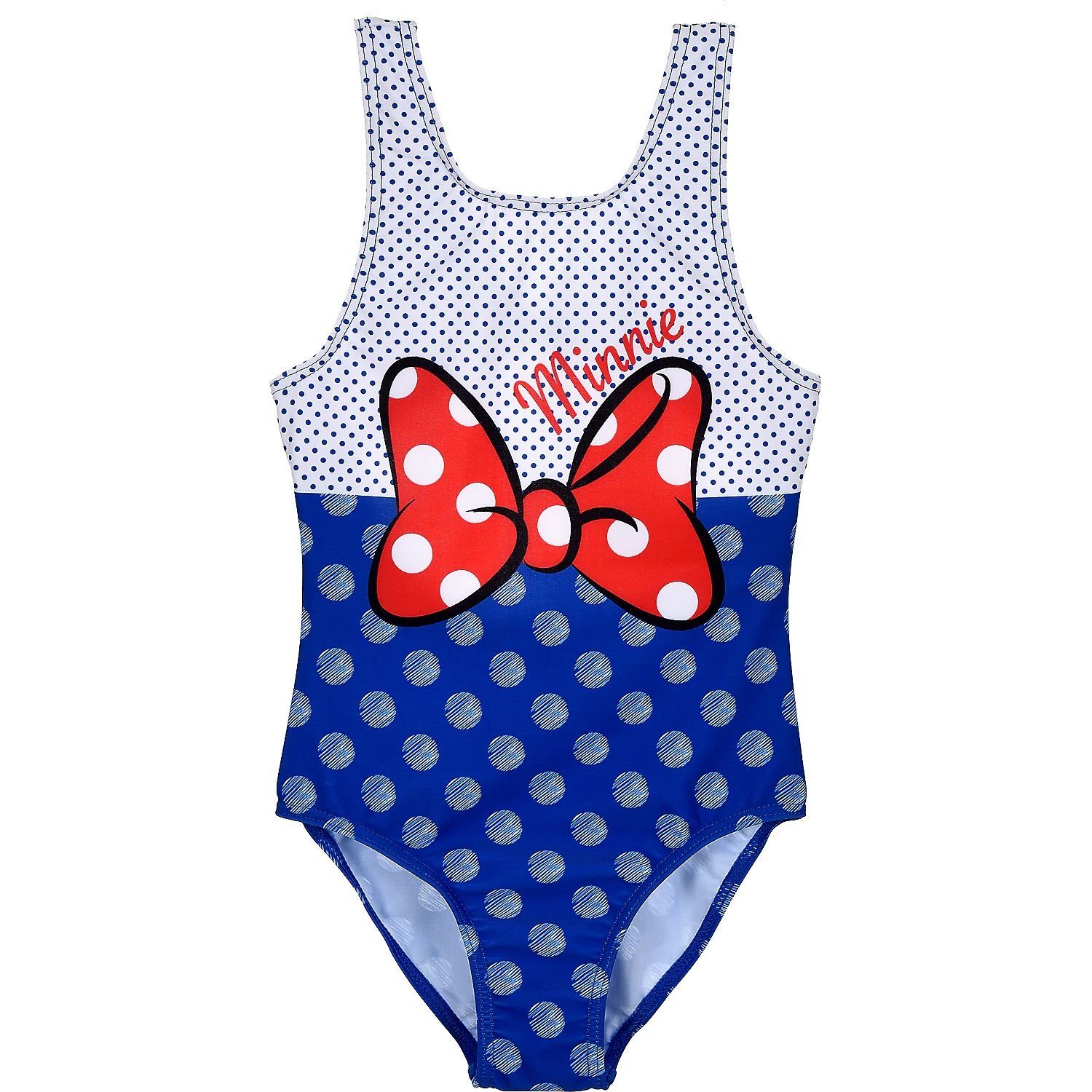 Badeanzug MINNIE MOUSE Badeanzug Mädchen Schwimmanzug Blau und Rot Einteiler mit Punkten Gr.98 104 116 128
