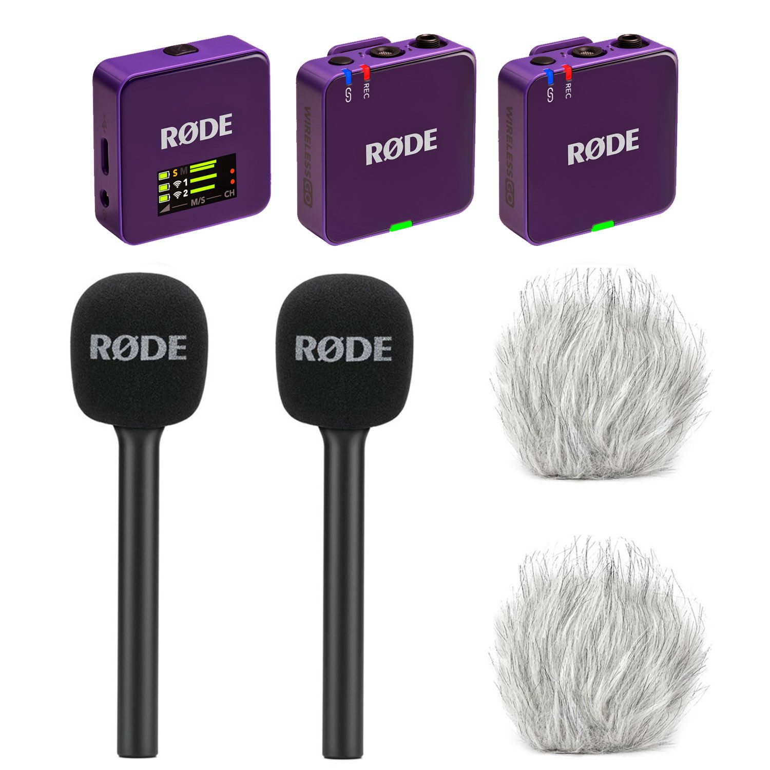 RØDE Rode Mikrofon-Funksystem Wireless GO Gen 3 Lila Interview Set 2 Digitales Aufnahmegerät (Vorteils-Set mit Handadapter und Windschutz)