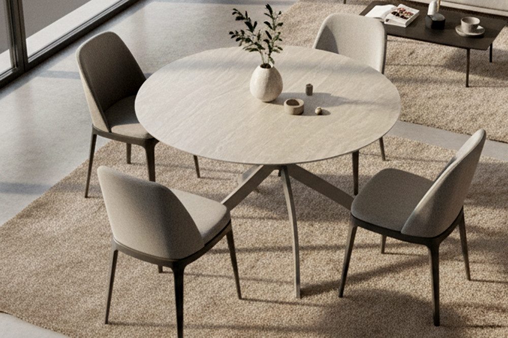 riess-ambiente Esstisch ALPINE 120cm natur - Travertin, Keramik, Sterngestell, zeitlos, rund (Einzelartikel, 1-St), Moderner Bistrotisch - ideal für Küchen, Restaurants oder Essbereich