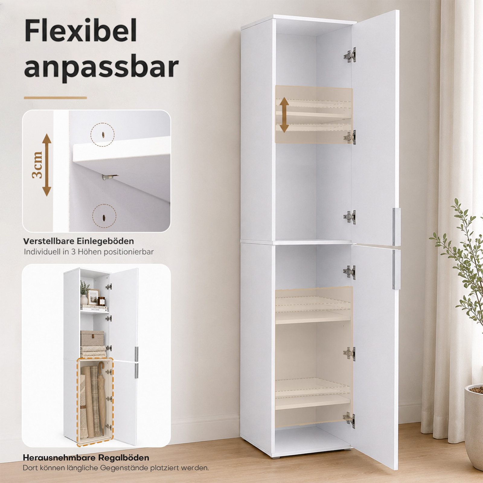 Yorbay Mehrzweckschrank 184 cm, schmaler Hochschrank mit 5 Fächern, 2 Türen (39,5 × 35 × 184cm) verstellbaren Einlegeböden und Kippschutz, Aufbewahrungsschrank  – Bild 3 von 5