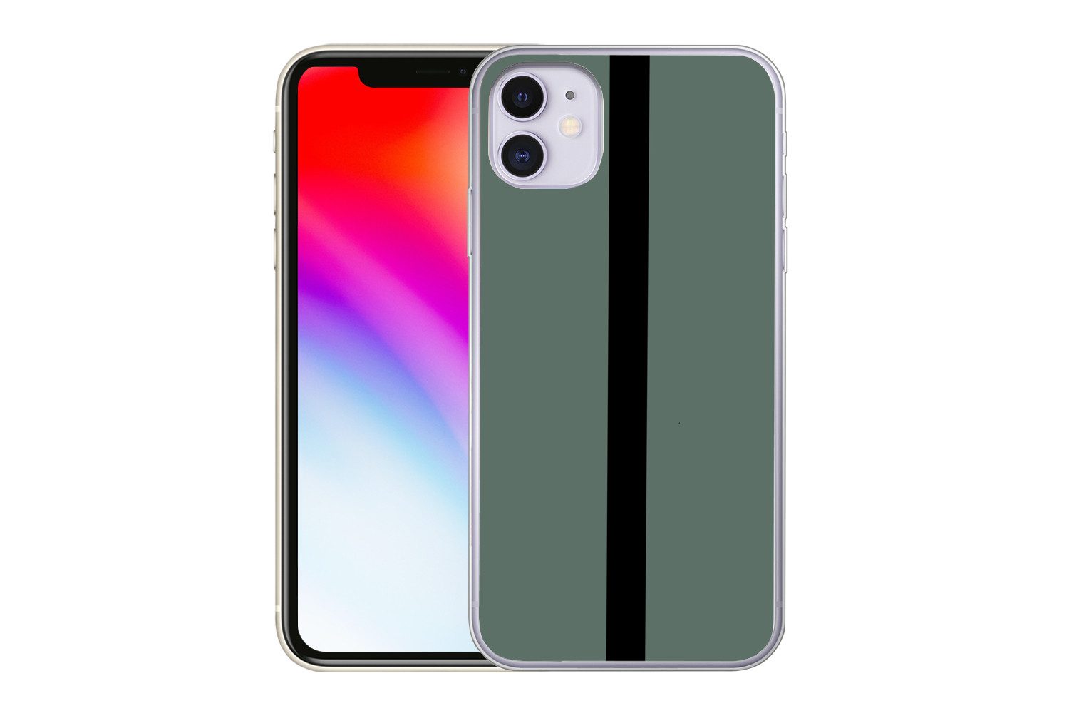 MuchoWow Handyhülle für Apple iPhone 11 Grün - Schwarz - Gestreift - Minimalistisch, Smartphone-Bumper, Print, Handy Schutzhülle Dünn