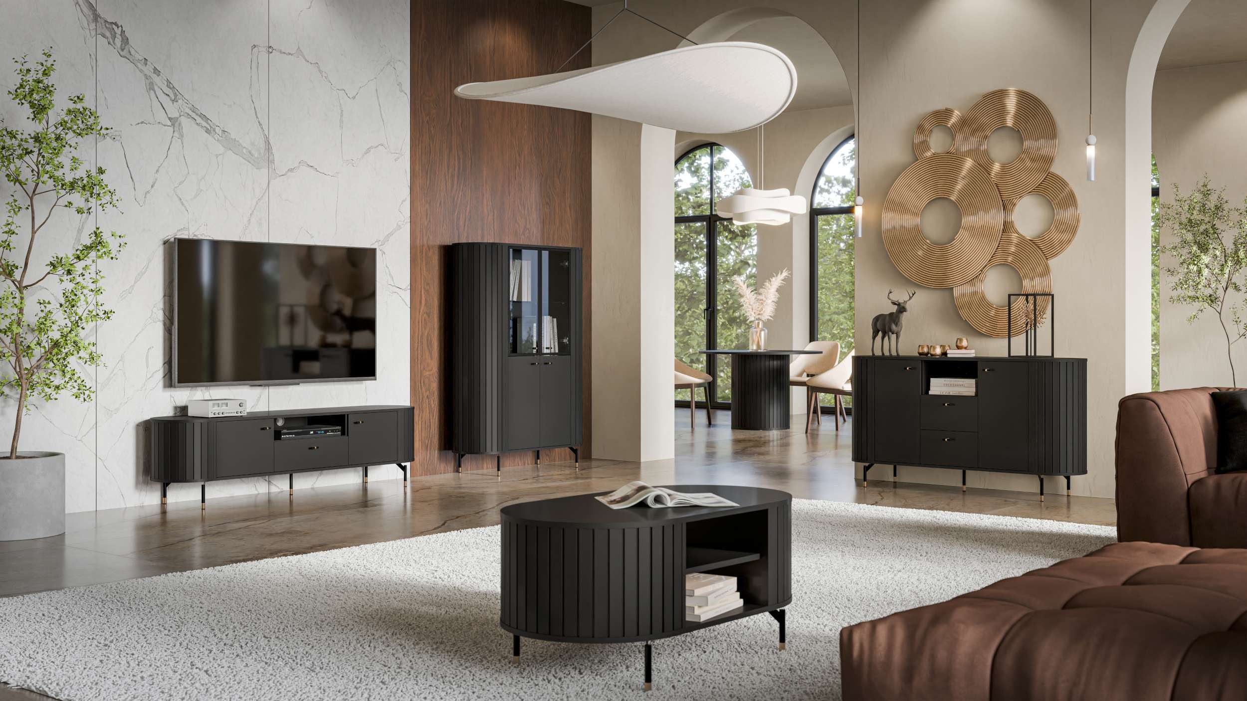 99rooms Wohnwand Sante, (Set (5-St), Wohnmöbel, Wohnzimmer-Set), Modern Design, Soft-Close-Funktion, wahlweise mit LED-Beleuchtung