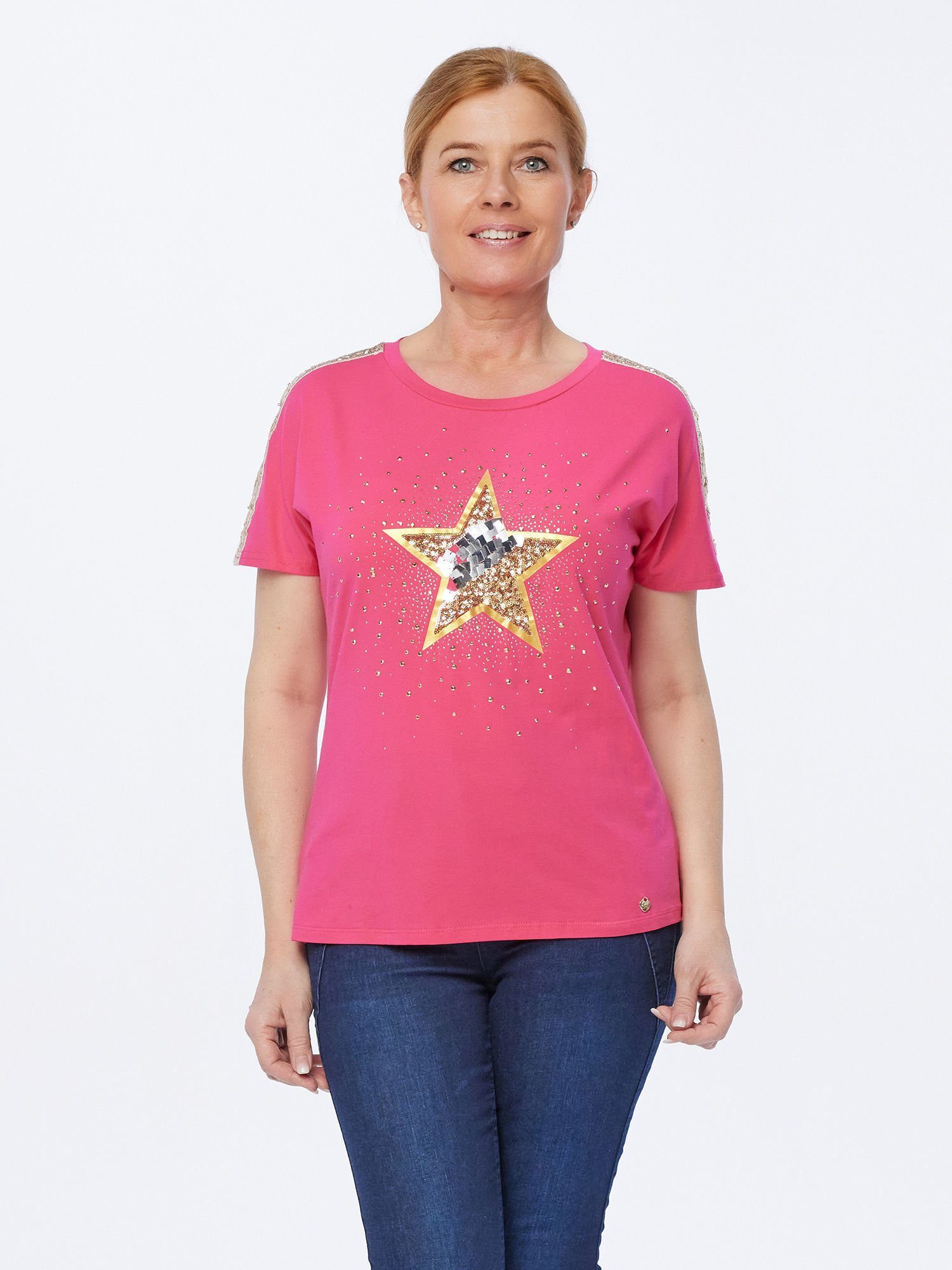 Christian Materne T-Shirt Kurzarmbluse Stern-Motiv mit pink