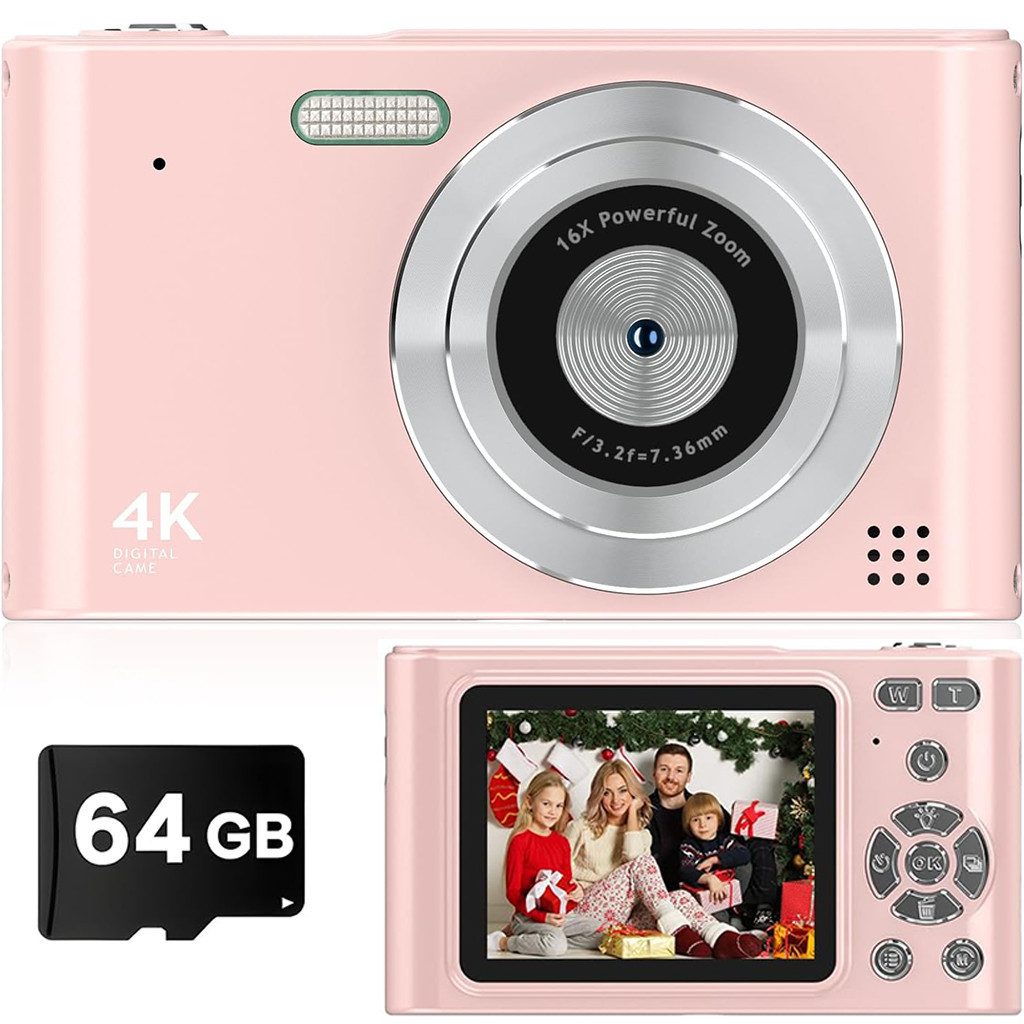 BBWL Digitalkamera 16x Zoom CMOS Sensor 2,4 Zoll Bildschirm Vollformat-Digitalkamera (inkl. Mit 64GB Speicherkarte ausgestattet, Fotokamera für Schüler & Einsteiger, leicht tragbar)
