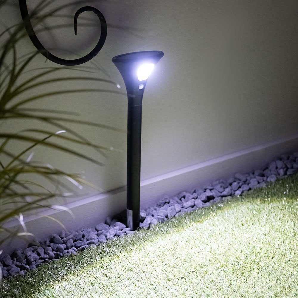 2 LED-Leuchtmittel Tageslichtweiß, Solar etc-shop Bewegungsmelder Wegeleuchte mit Gartenleuchte Kaltweiß, Solarleuchte Gartenstrahler, verbaut, fest