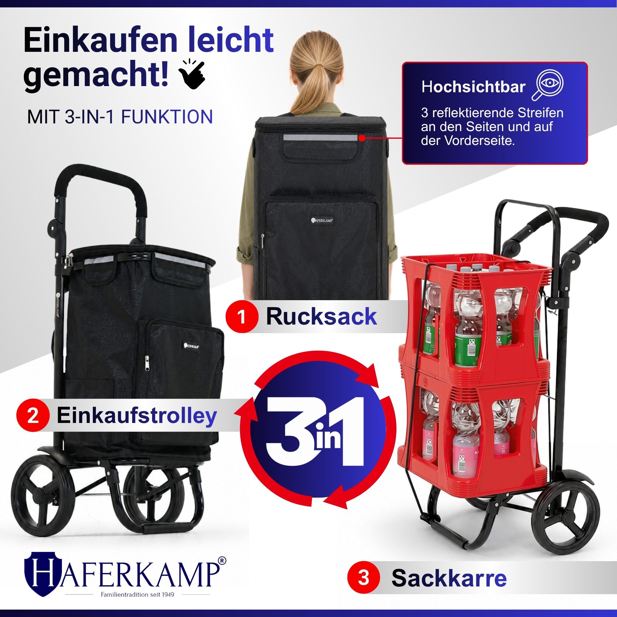 PROREGAL® Einkaufstrolley Klappbarer Einkaufstrolley TRAGINO 3-in1 Einkaufswagen – Bild 3 von 5