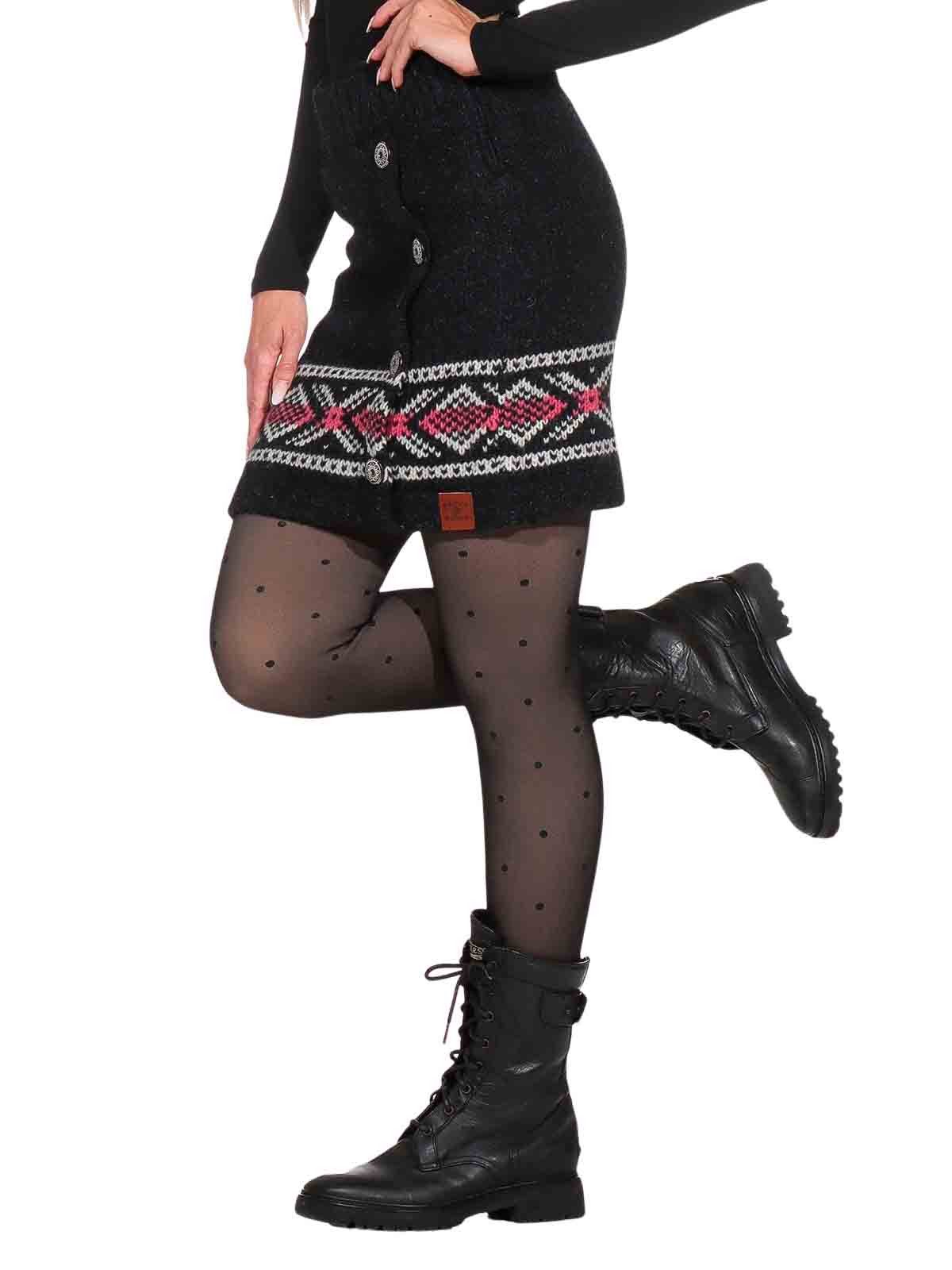 KUNST UND MAGIE Strickrock Bunter Strickrock aus Wolle kurzer Rock+ klassischem Muster gefüttert