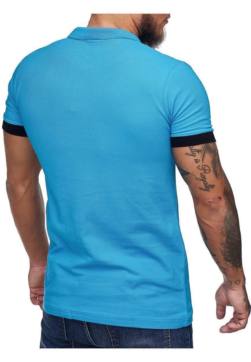 John Kayna T-Shirt Herren Shirt 1-tlg) 1404C Printshirt Kurzarm Casual Polo Kurzarm (Shirt Tee, Türkis Polo Fitness Kurzarmshirt Freizeit Poloshirt T-Shirt