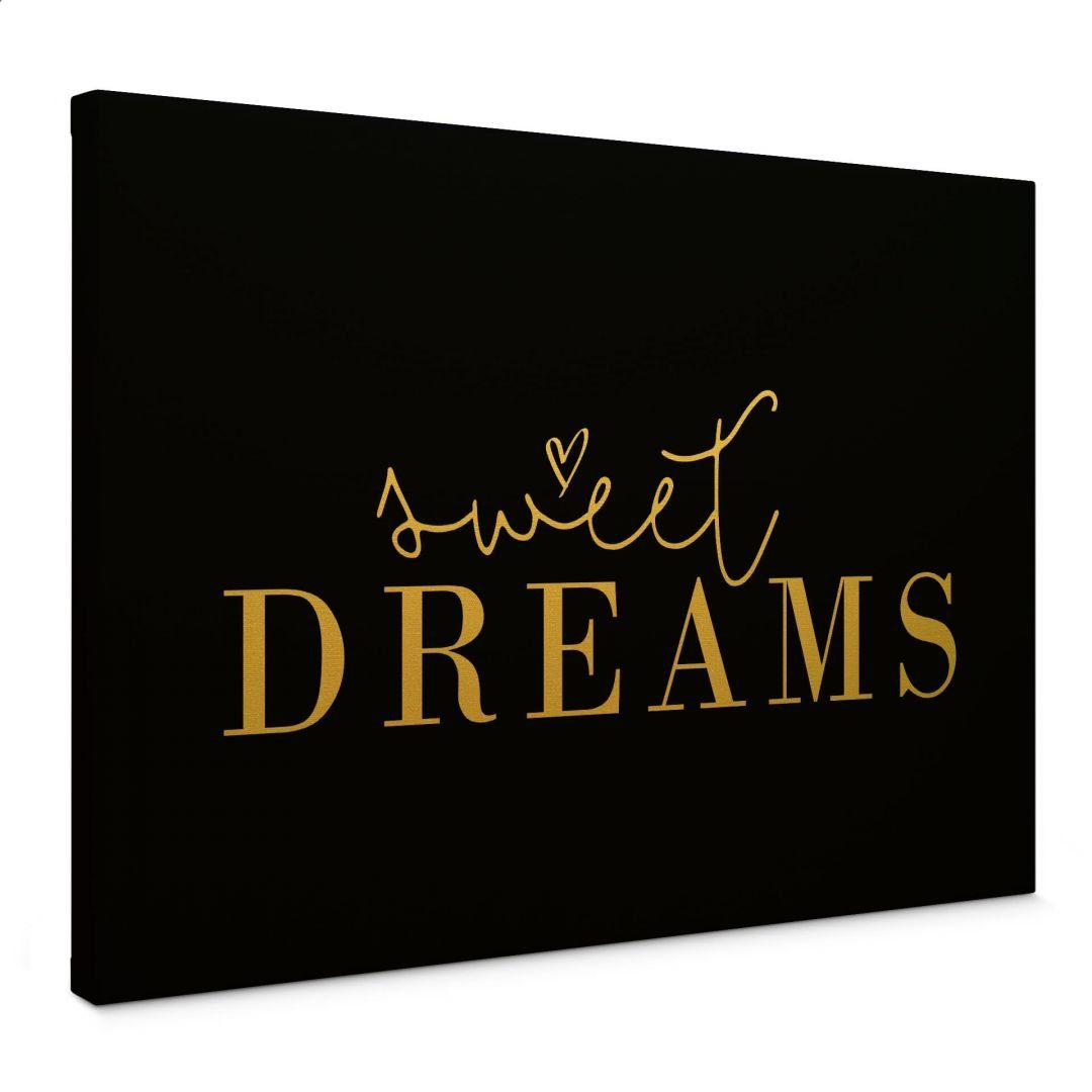 K&L Wall Art Leinwandbild Vintage Gold Leinwandbild Sweet Dreams Schriftzug Affirmation, handmade Wohnzimmer Wandbild