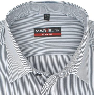 MARVELIS Businesshemd Businesshemd - Body Fit - Langarm - Gestreift - Dunkelblau