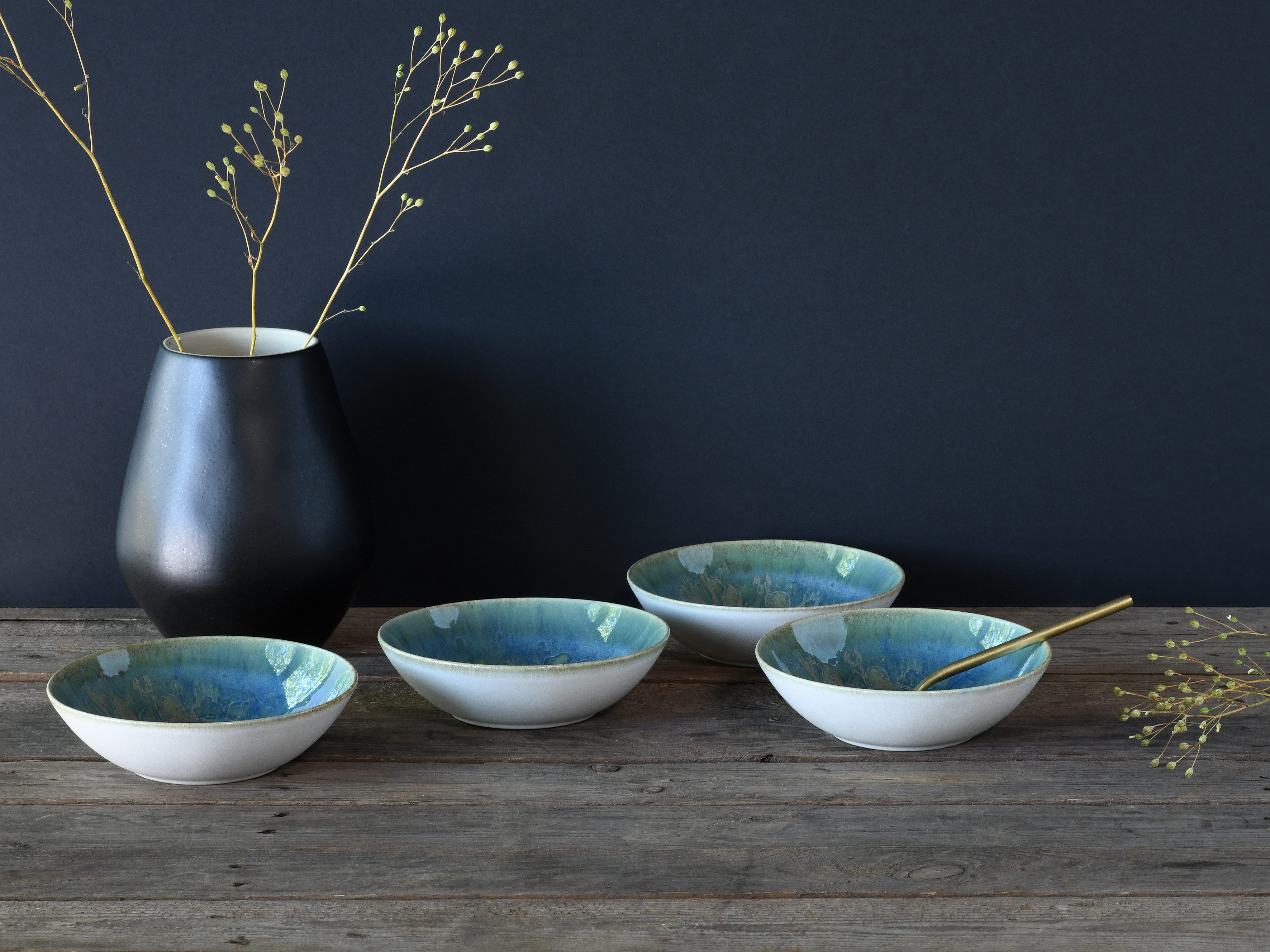 CreaTable Müslischale Yuki, Steinzeug, (Set, 4-tlg), Reaktiv-Digitaldruck, jedes Stück ein Unikat, Ø 17 cm