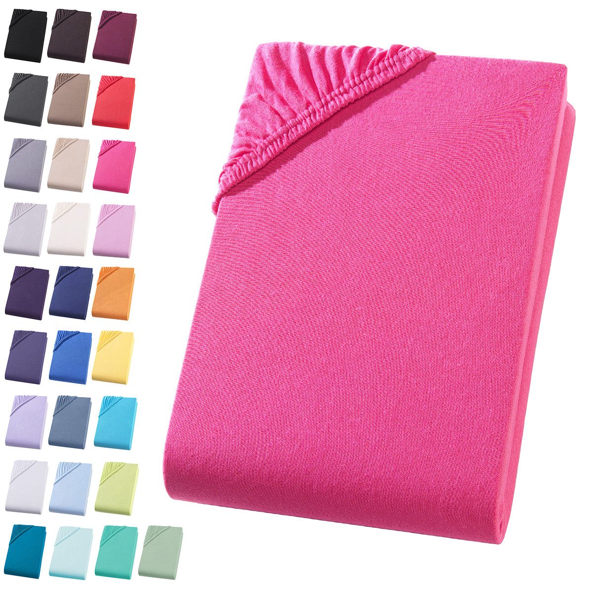 Visaggio Spannbettlaken Jersey aus 100% Baumwolle Spannbetttuch Bettlaken, Jersey, Gummizug: rundum, Spannbettlaken, für Matratzenhöhen bis 22 cm, Steghöhe 30 cm