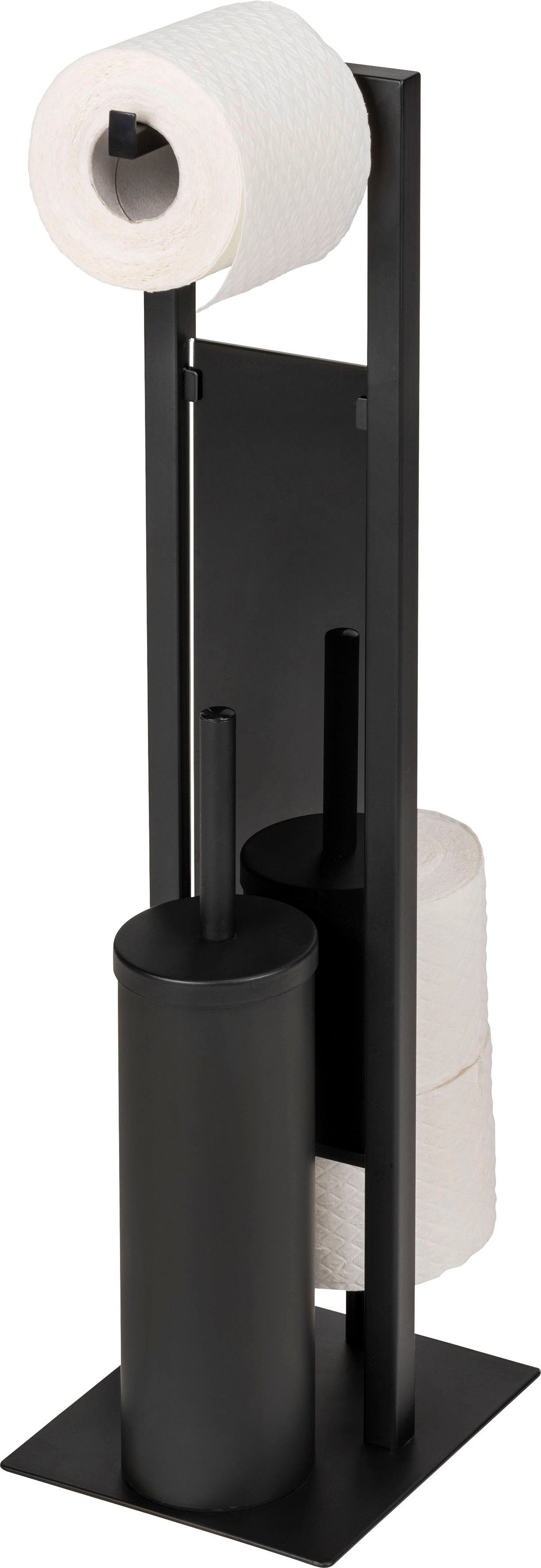 WENKO WC-Garnitur Rivalta, Stabile und aus schwerem schwarz, 3 Sicherheitsglas ein Standgarnitur, Trennglas 1 in Bodenplatte