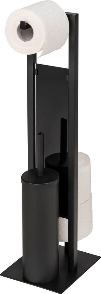 WENKO WC-Garnitur Rivalta, schwarz, 3 in 1 Standgarnitur, Stabile  Bodenplatte und ein Trennglas aus schwerem Sicherheitsglas