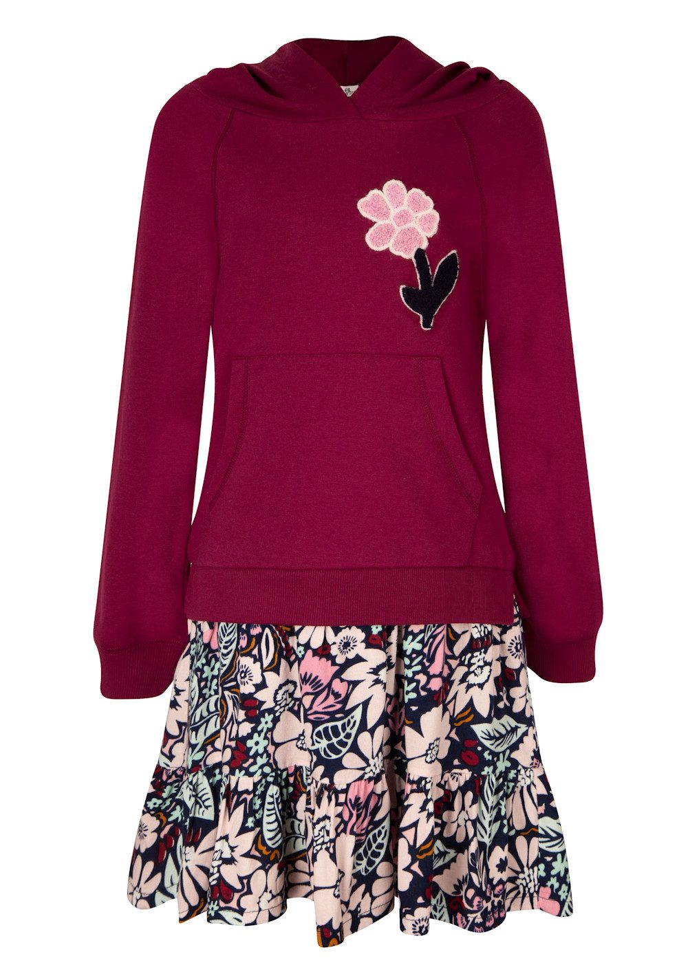 happy girls A-Linien-Kleid Happy girls Kleid Blume Kapuze Langarm berry (kein Set, 1-tlg)