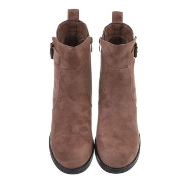 Ital-Design Damen Freizeit Stiefelette Blockabsatz Klassische Stiefeletten in Hellbraun