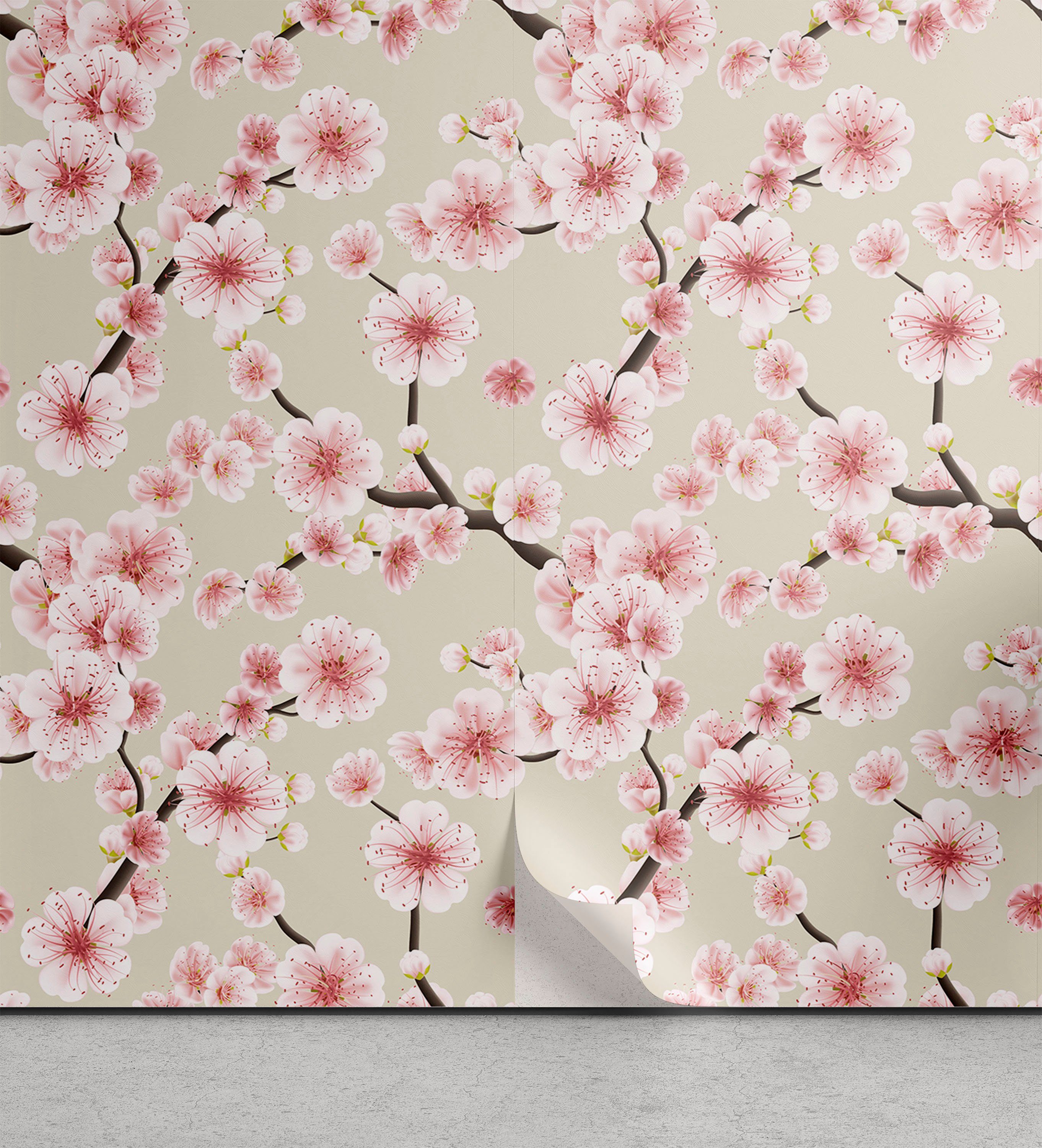 Abakuhaus Vinyltapete selbstklebendes Wohnzimmer Küchenakzent, asiatisch Flowering Cherry Blooms