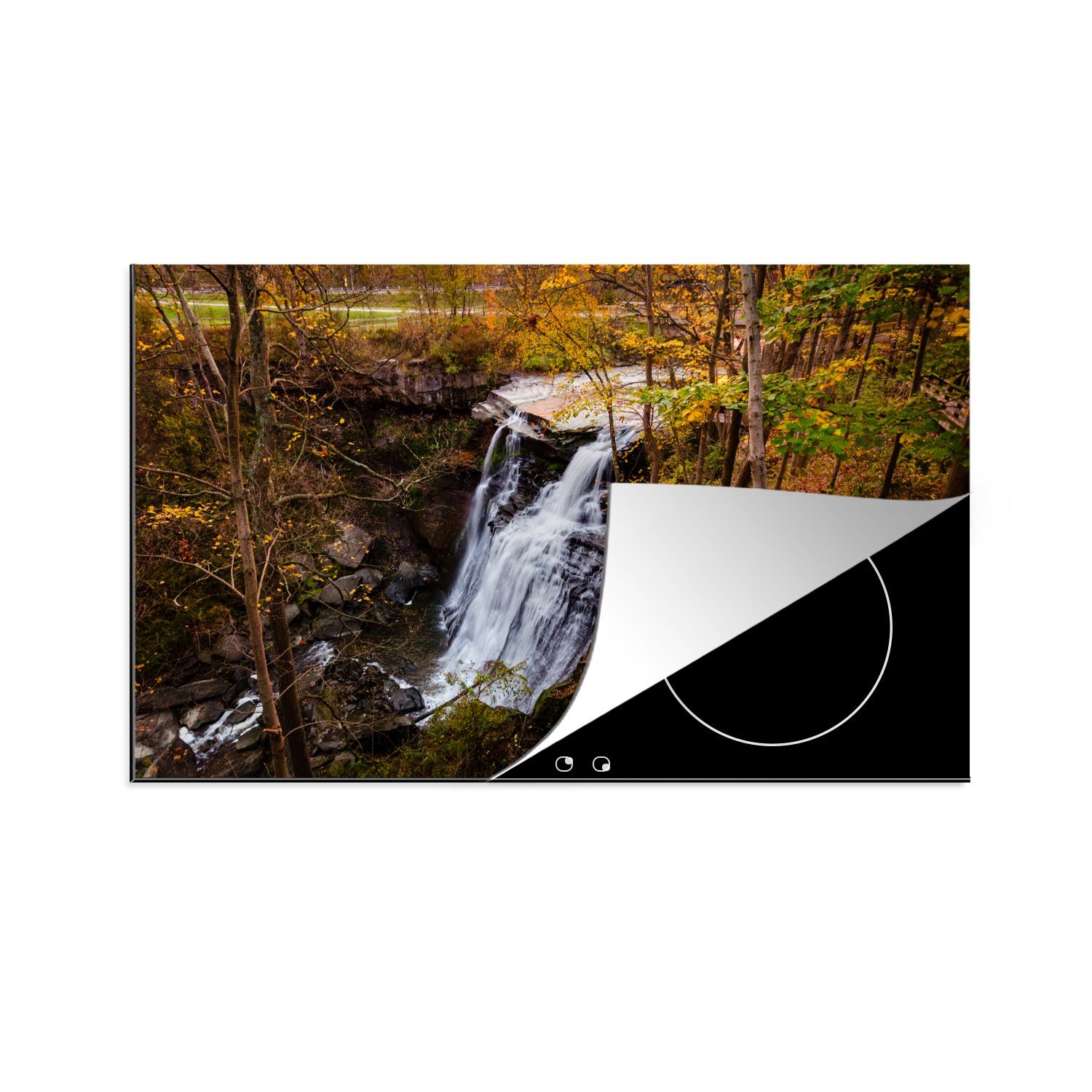 MuchoWow Herdblende-/Abdeckplatte Brandywine Falls im Cuyahoga Valley National Park, Vinyl, (1 tlg), 83x51 cm, Ceranfeldabdeckung, Arbeitsplatte für küche