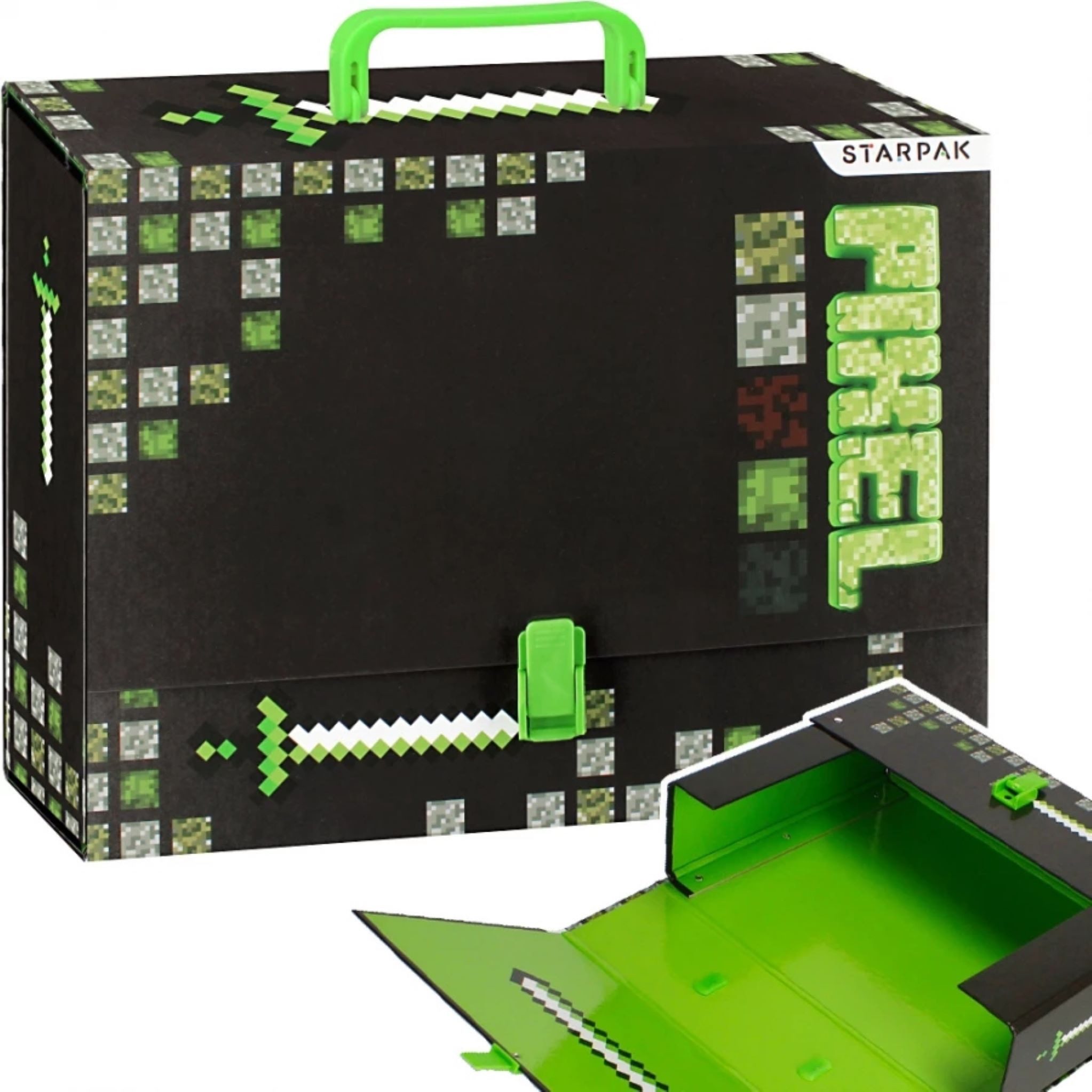 Aktentasche Große, robuste A4-Tasche mit Griff, Pixel-Design,für Kinderarbeiten.