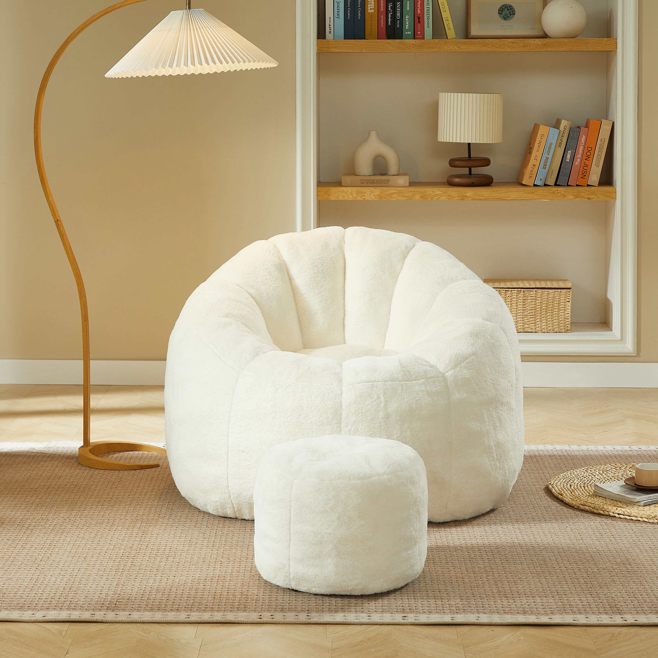 BlingBin Sitzsack Blüten-Sitzsack-Sessel mit Ottomane Memory-Schaum-Sitzsack (1er Set, 2 St., mit Fußhocker), Bean Bag Chair mit Schwamm Gefüllt XL für Wohnzimmer
