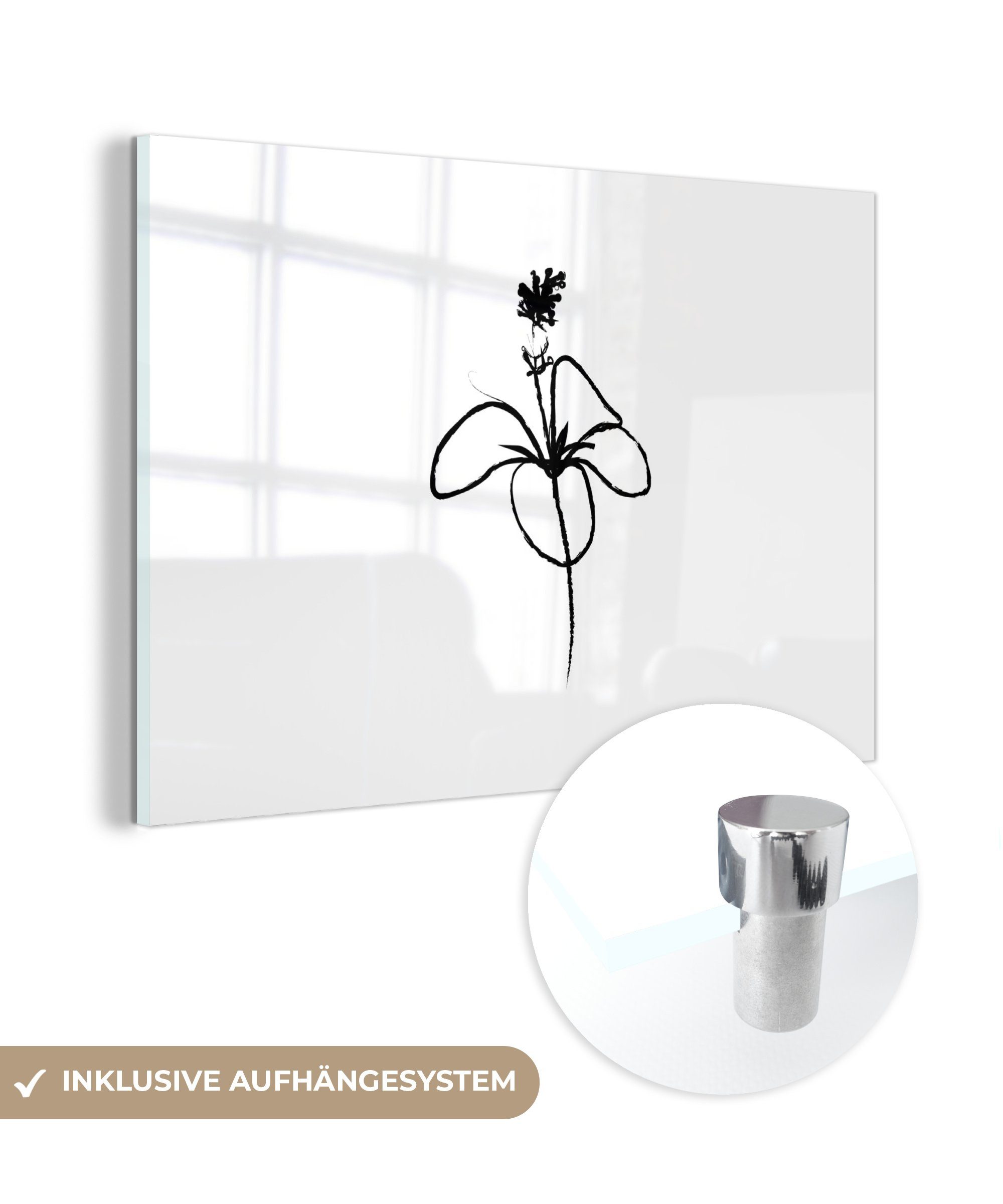 Schlafzimmer MuchoWow Acrylglasbilder Wohnzimmer Blumen - & Linienkunst (1 Acrylglasbild - St), Hibiskus,