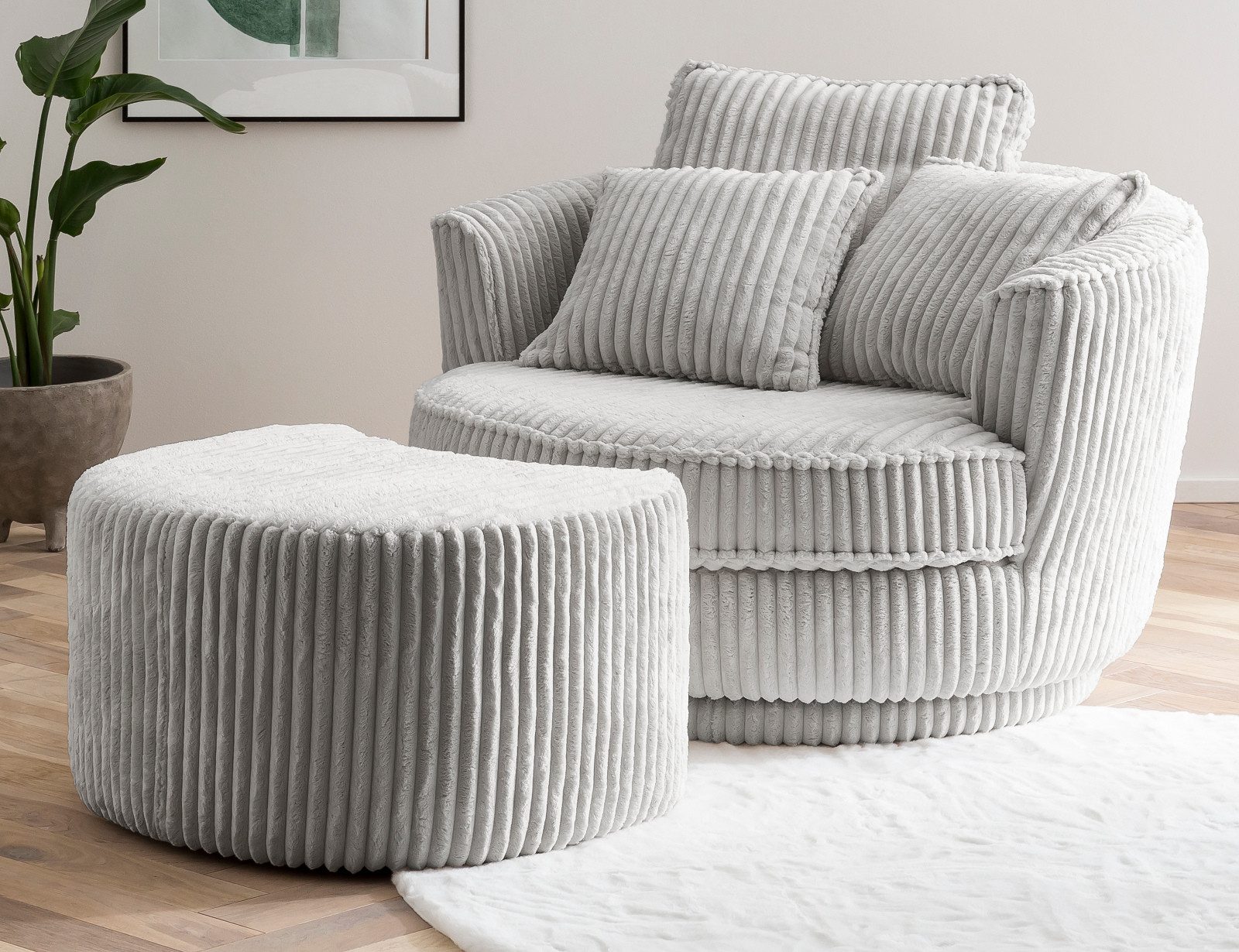 Furn.Design XXL-Sessel Comfy (Love Seat in Cord hellgrau, inklusive Hocker) günstig online kaufen