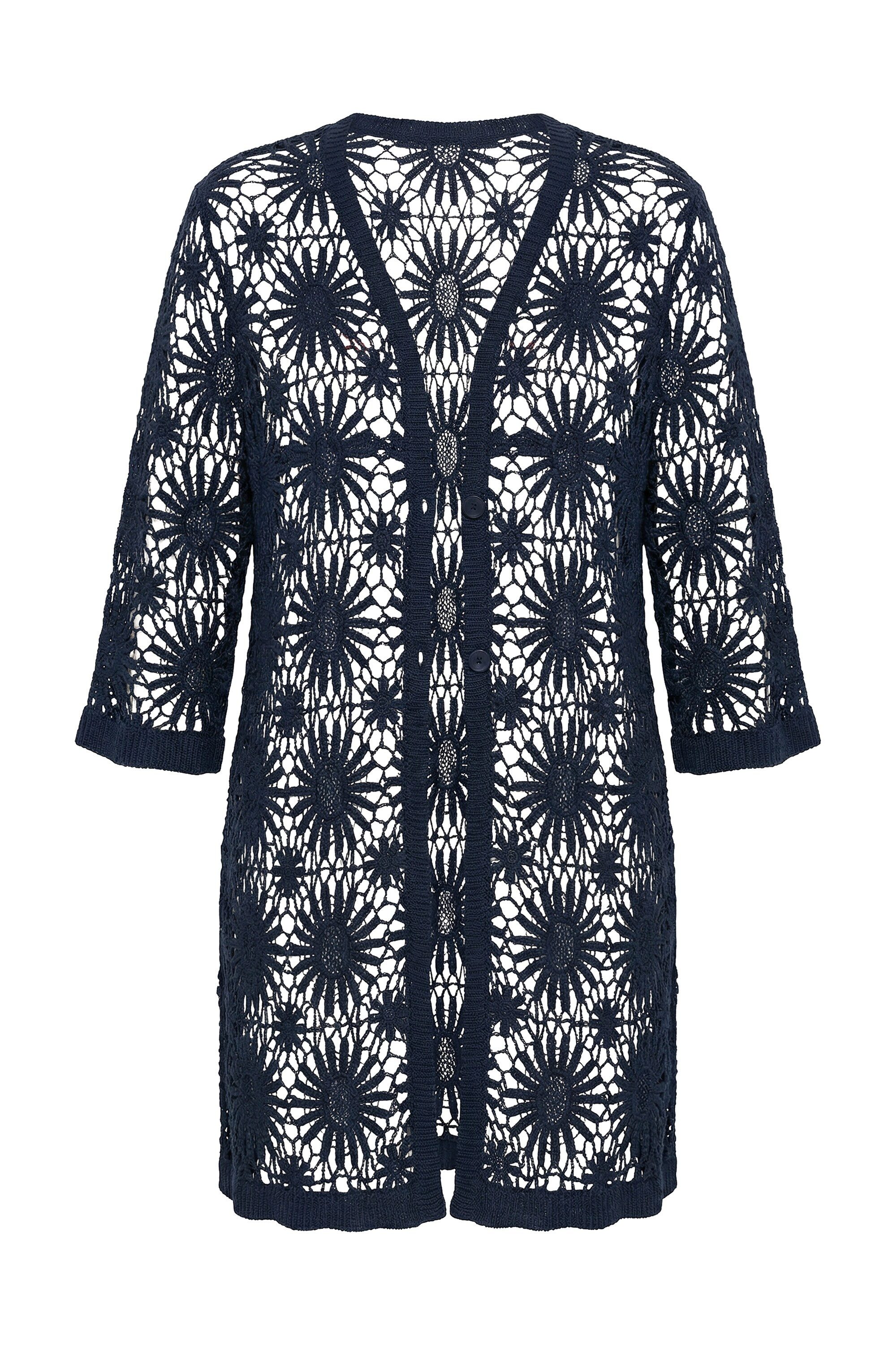 Ulla Popken Strickjacke Strickjacke Blüten Wellenkanten V-Ausschnitt