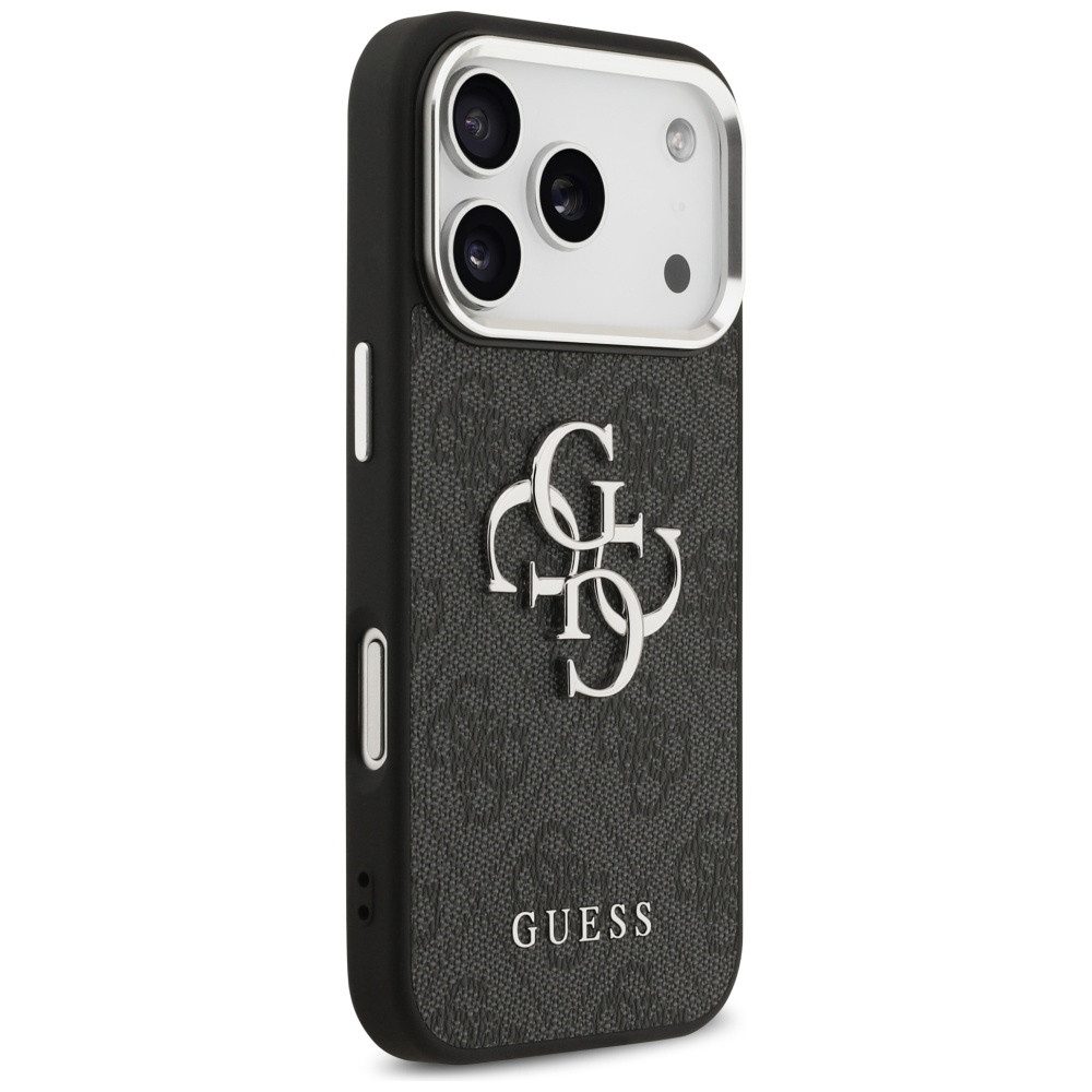 Guess Handyhülle iPhone 17 Pro Kunstleder grau Big Logo Metall silber 6,3 Zoll, Kantenschutz – Bild 4 von 5