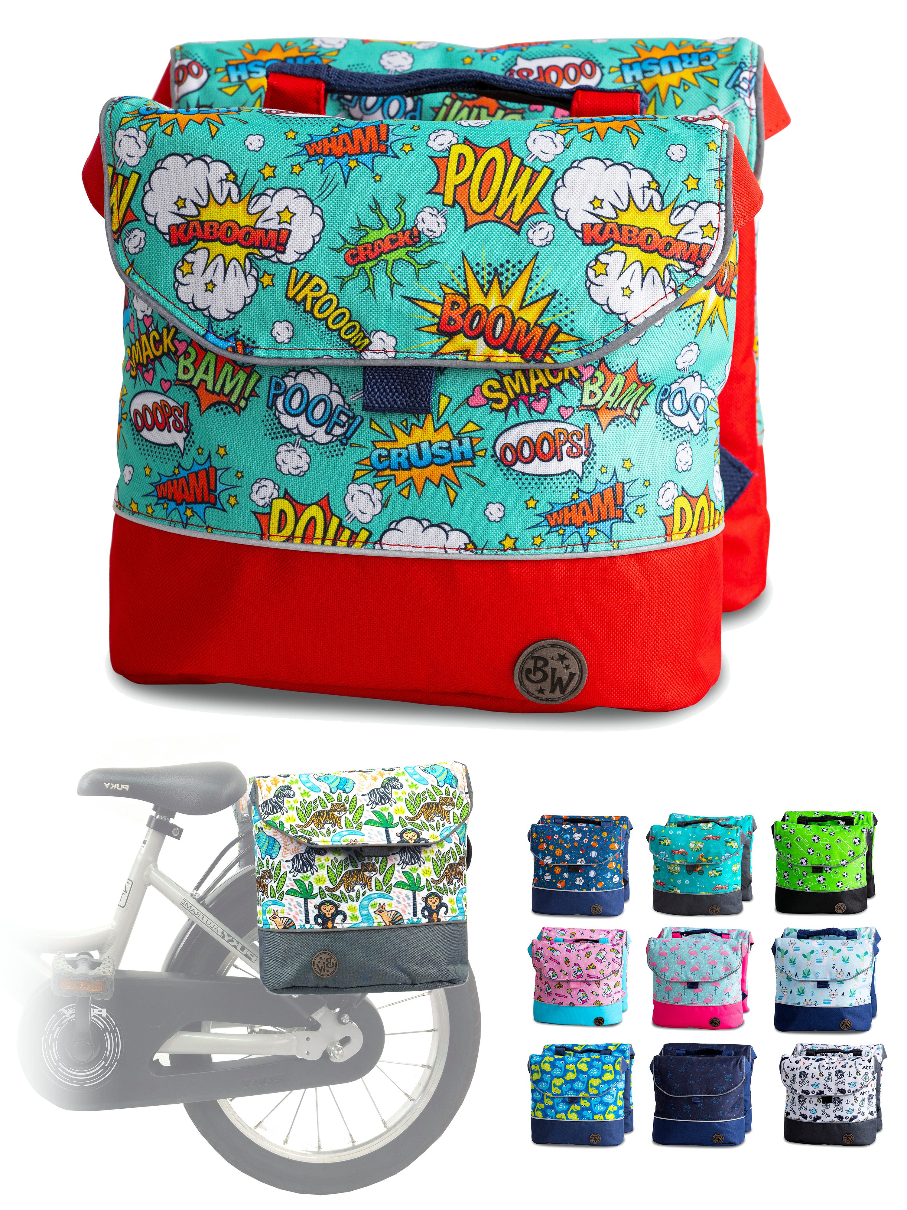 BambiniWelt by Rafael K. Gepäckträgertasche Gepäckträgertasche Fahrradtasche für Kinder z.B. für Puky Räder (M1), eingenähte Reflektorstreifen für mehr Sicherheit in der Dämmerung