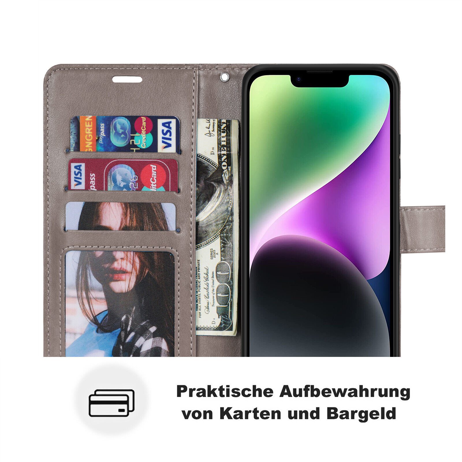 betterfon Handyhülle Handytasche für Apple iPhone 14 Klapphülle Flip Case, Wallet Case mit Kartenfächern Magnetverschluss und weicher Innenhülle – Bild 4 von 5
