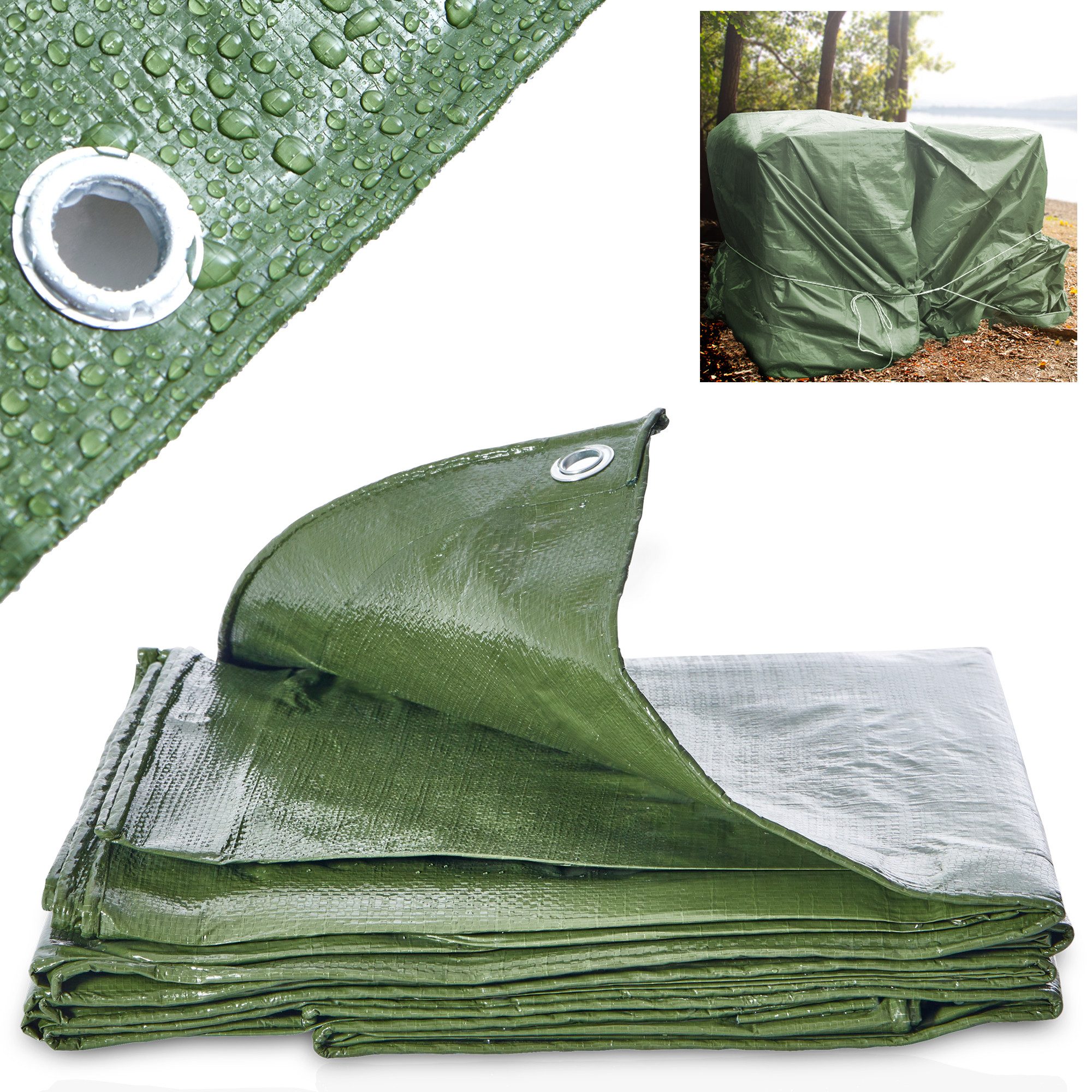Onbest Schutzplane Wetterbeständig Reißfest (Einzelnt), 140g/m² PE-Gewebe, Aluminum Ösen, Wasserdicht