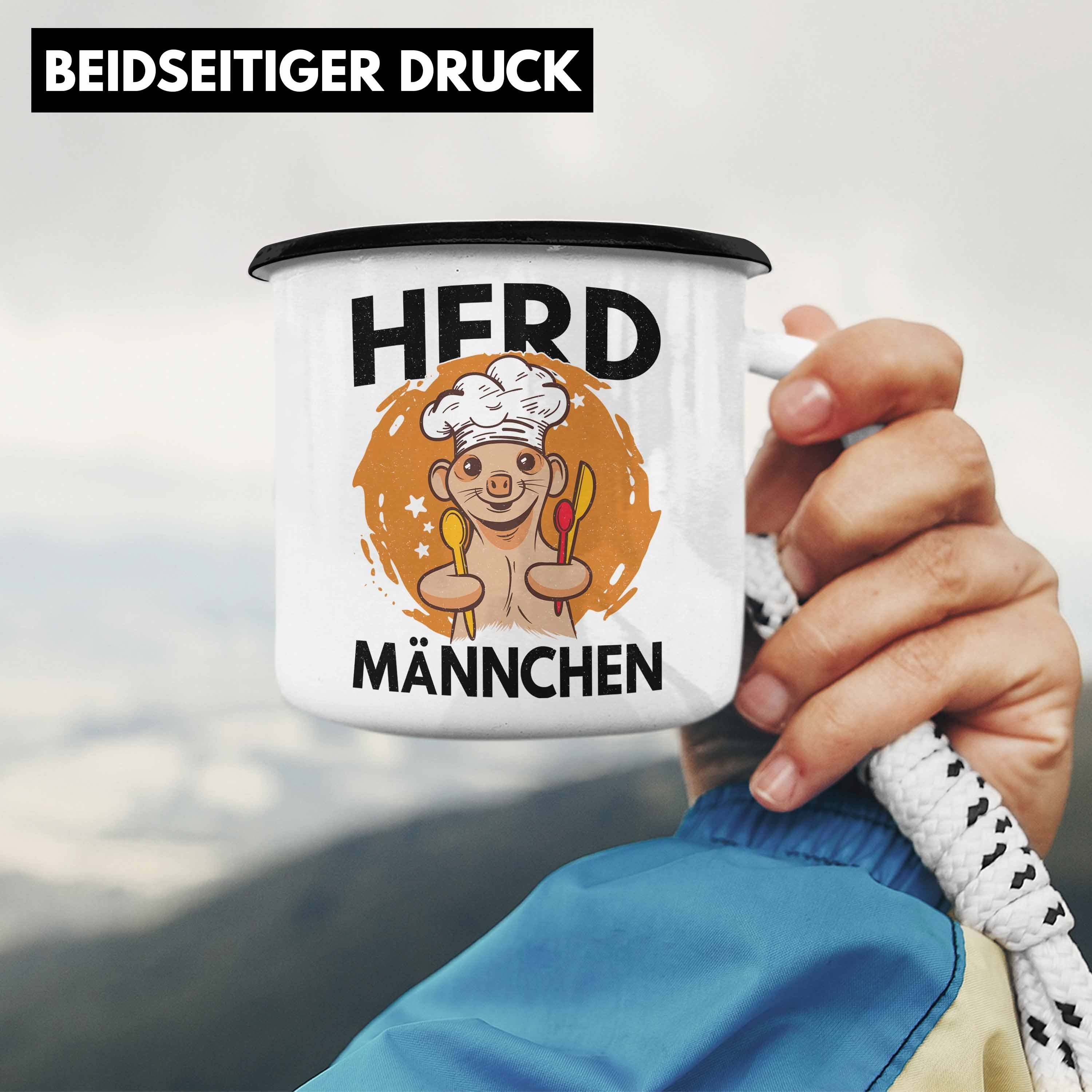 Schwarz Nett Tasse Spruch - Männchen Emaille Geschenkidee Sternekoch Ich Zu Herd Dein Essen Koche Thermotasse Geschenk Trendation Koch Lustiger Sei Mir Trendation