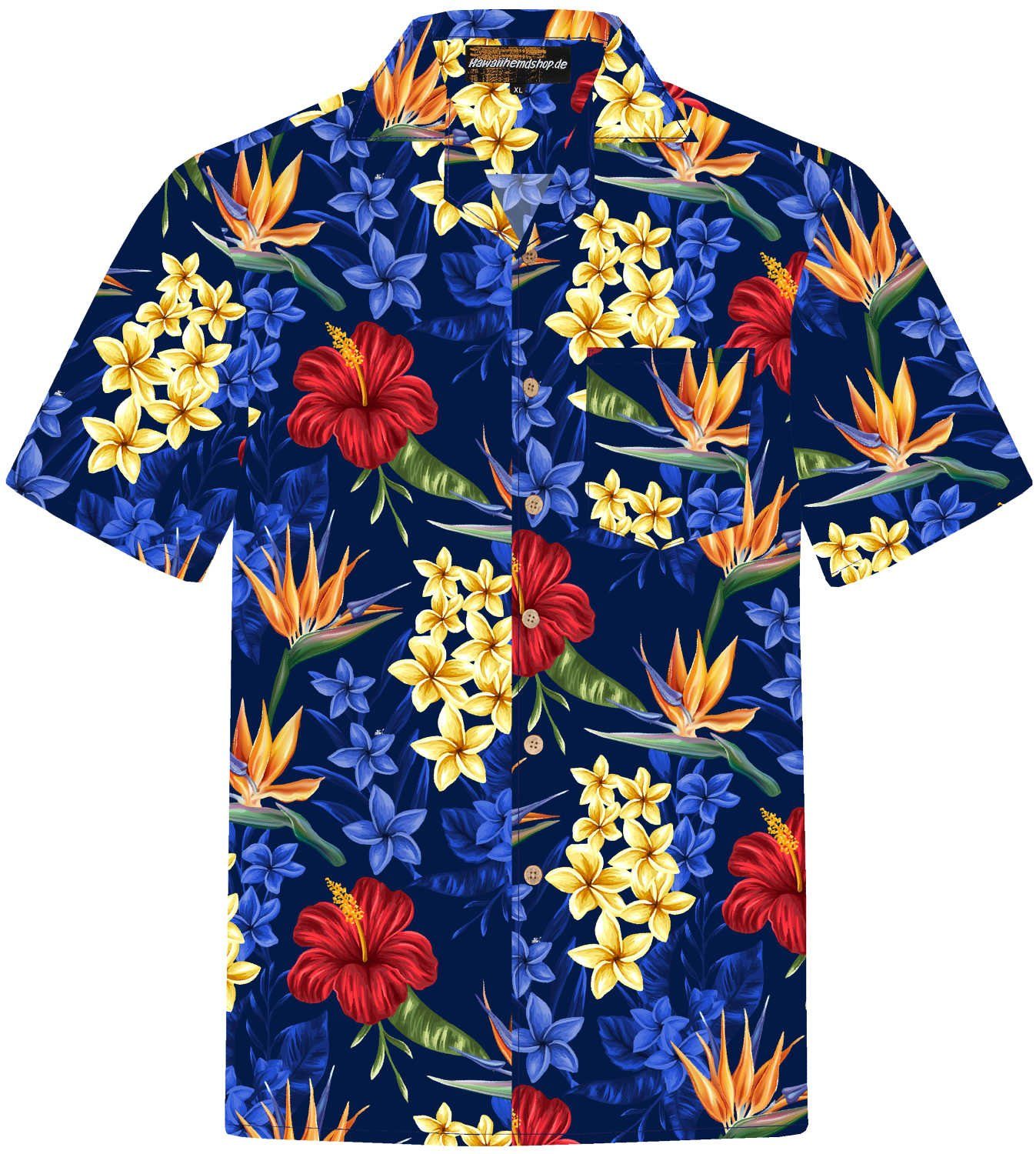 Hawaiihemdshop.de Hawaiihemd Hawaii Hemd Herren Baumwolle Kurzarm Hawaiihemd mit Blüten