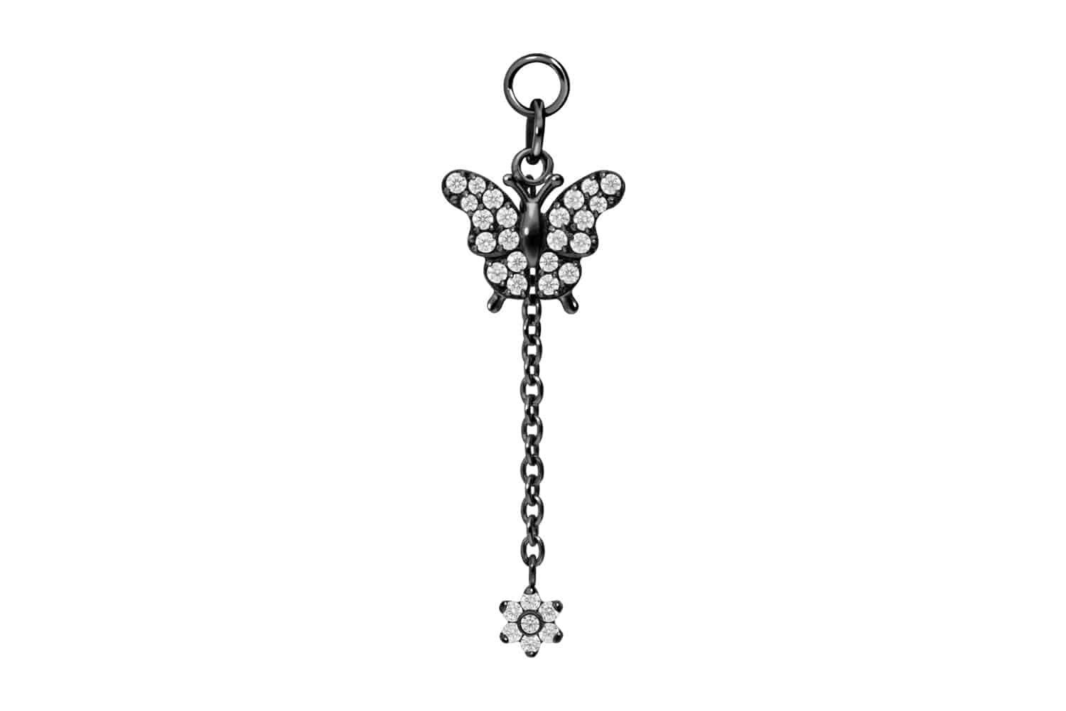 PIERCINGLINE Piercing-Set Titan Anhänger für Clicker KRISTALLSCHMETTERLING + KRISTALLBLUME (Piercing-Anhänger, 1-tlg)