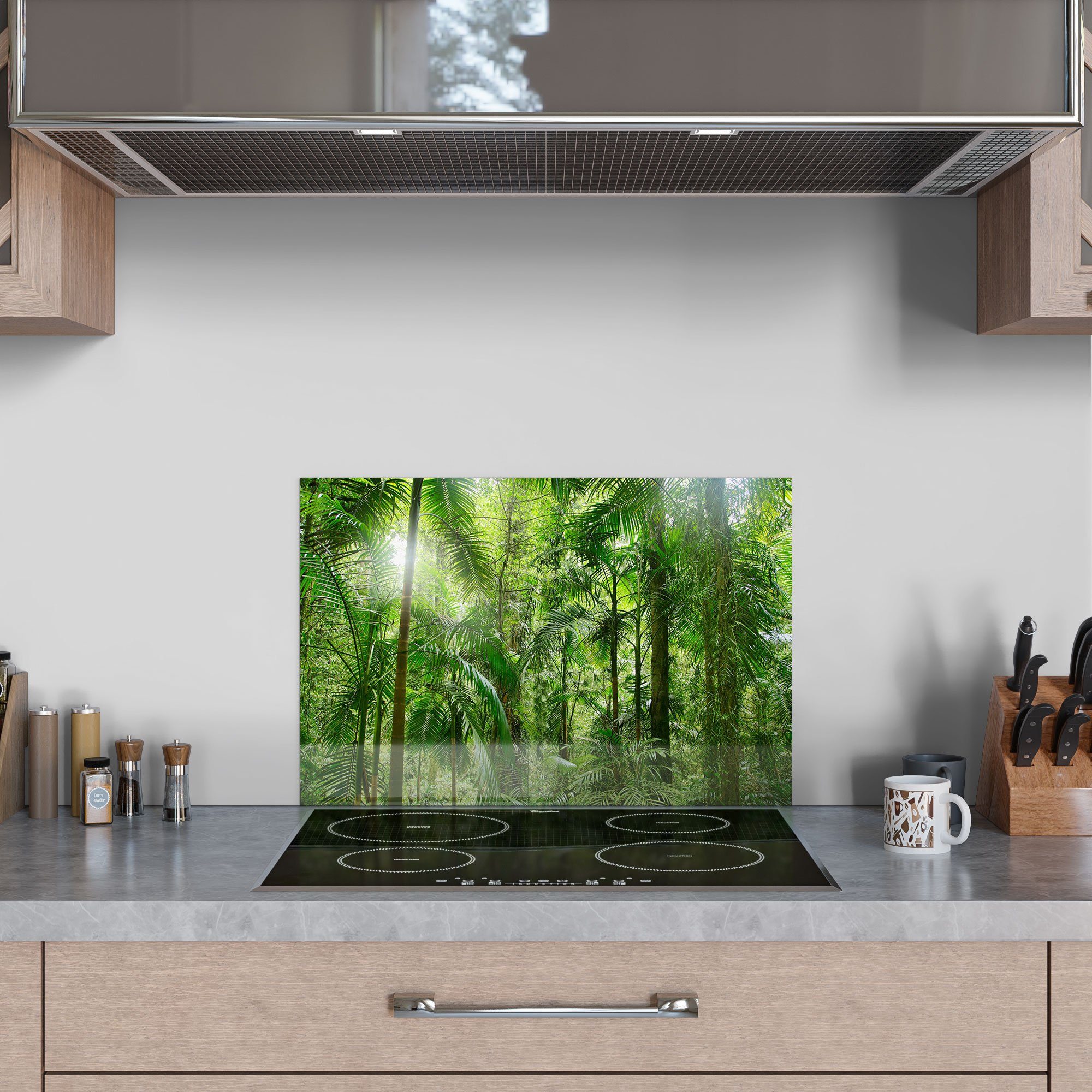 Dschungel', Glas Herdblende Spritzschutz DEQORI im Küchenrückwand Badrückwand 'Mitten