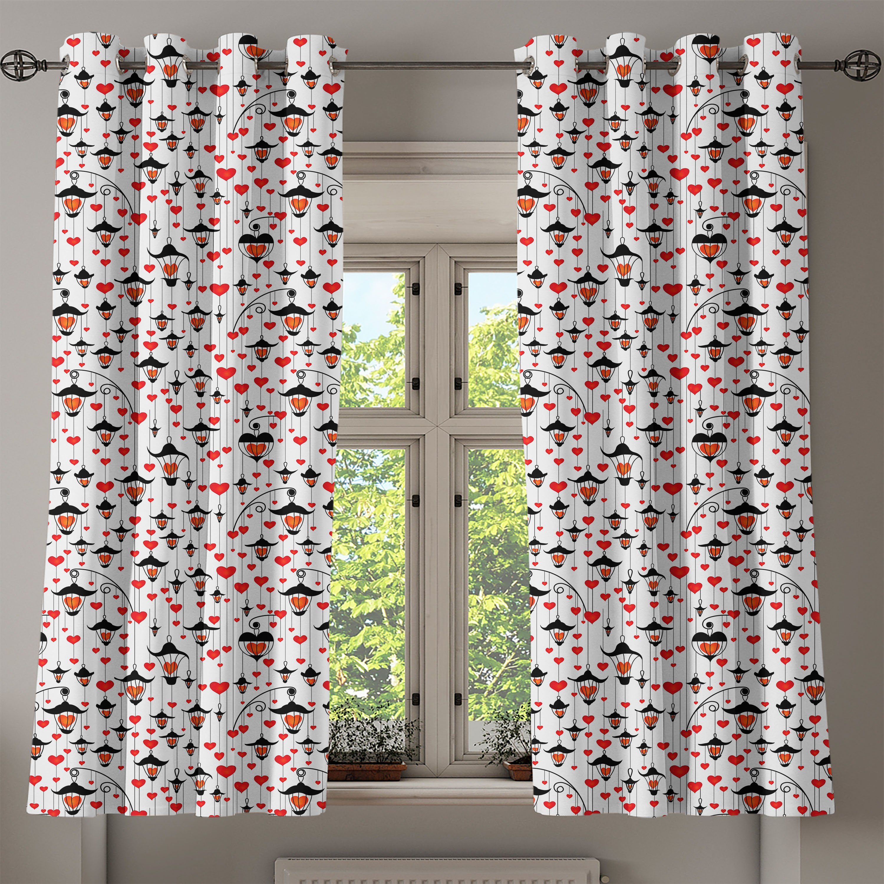 Gardine Dekorative 2-Panel-Fenstervorhänge für Abakuhaus, Schlafzimmer Aufwändige Wohnzimmer, Valentines Herzen