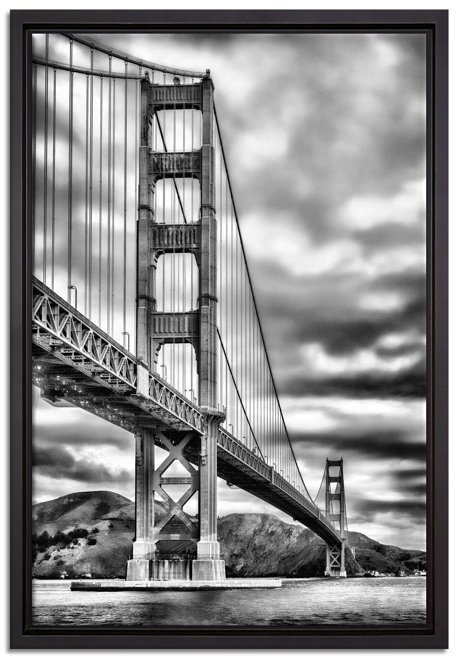 Pixxprint Leinwandbild Blick auf Brücke in San Francisco, Wanddekoration (1 St), Leinwandbild fertig bespannt, in einem Schattenfugen-Bilderrahmen gefasst, inkl. Zackenaufhänger | Leinwandbilder