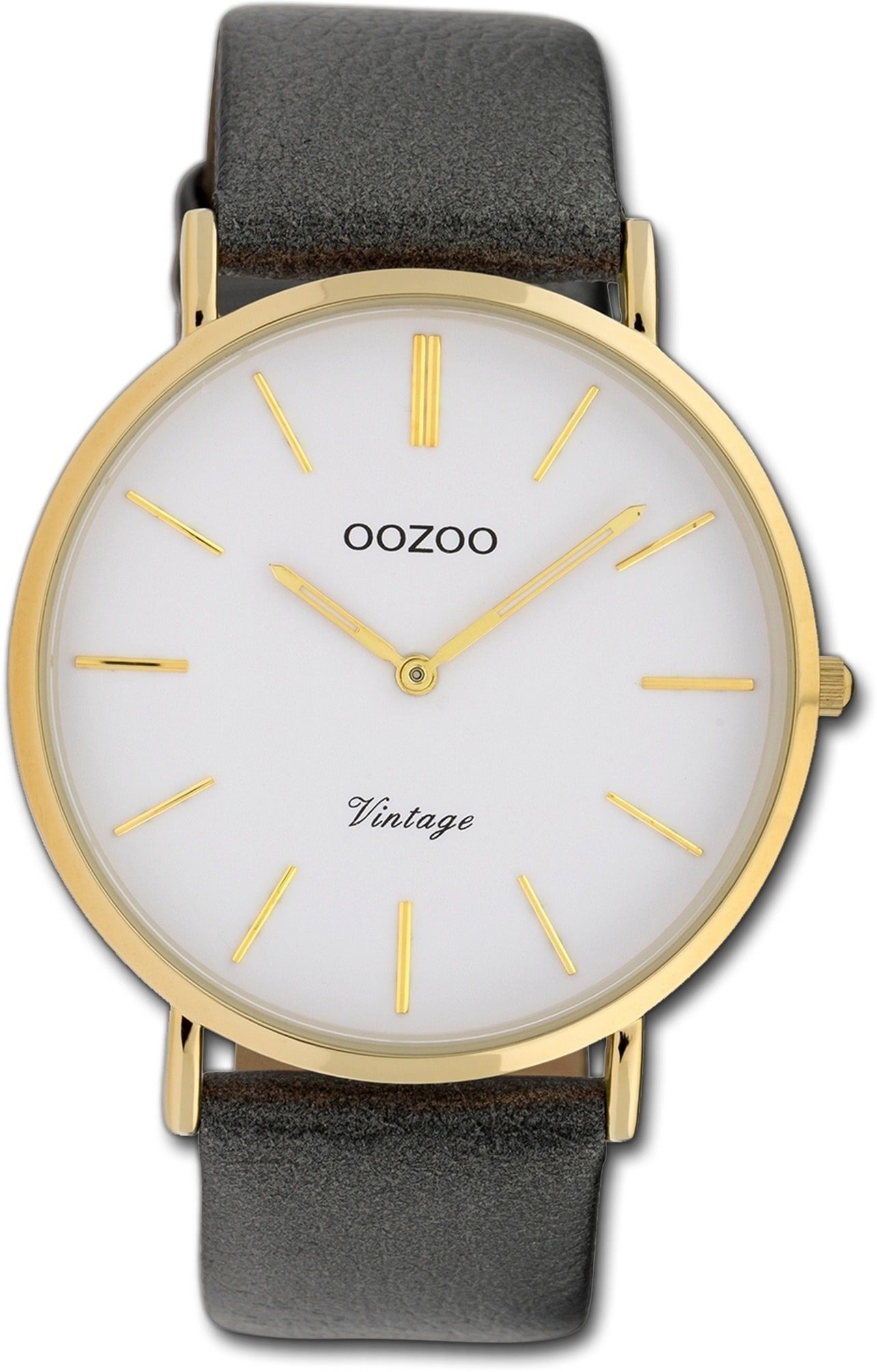 OOZOO Quarzuhr Oozoo Leder Damen Uhr C20077 Quarzuhr, Damenuhr Lederarmband braun, rundes Gehäuse, groß (ca. 40mm)