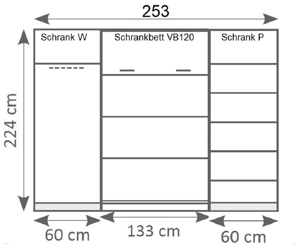 Weiß 2 VB Schränken 120x200 vertikal mit QMM vertikal Schrankbett klappbar TraumMöbel Schlafzimmer Schrankbett
