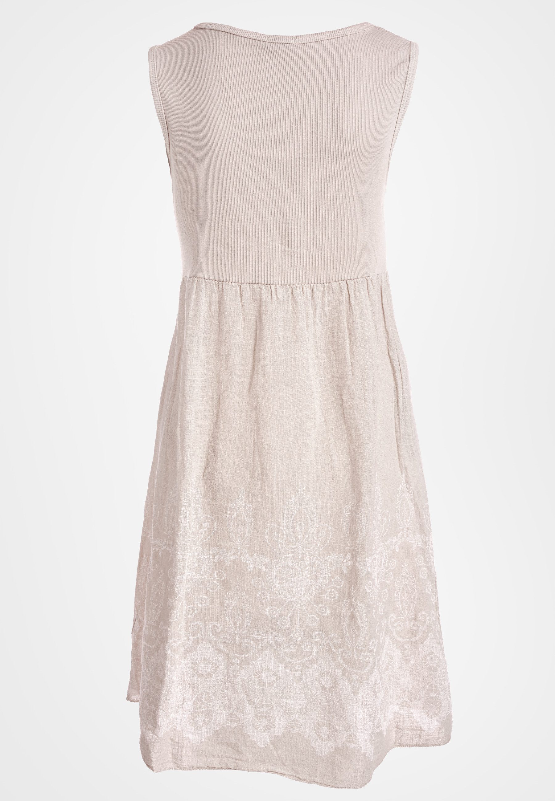 PEKIVESSA Sommerkleid Ärmelloses Trägerkleid aus Rippstrick Rockteil aus Baumwolle Webstoff