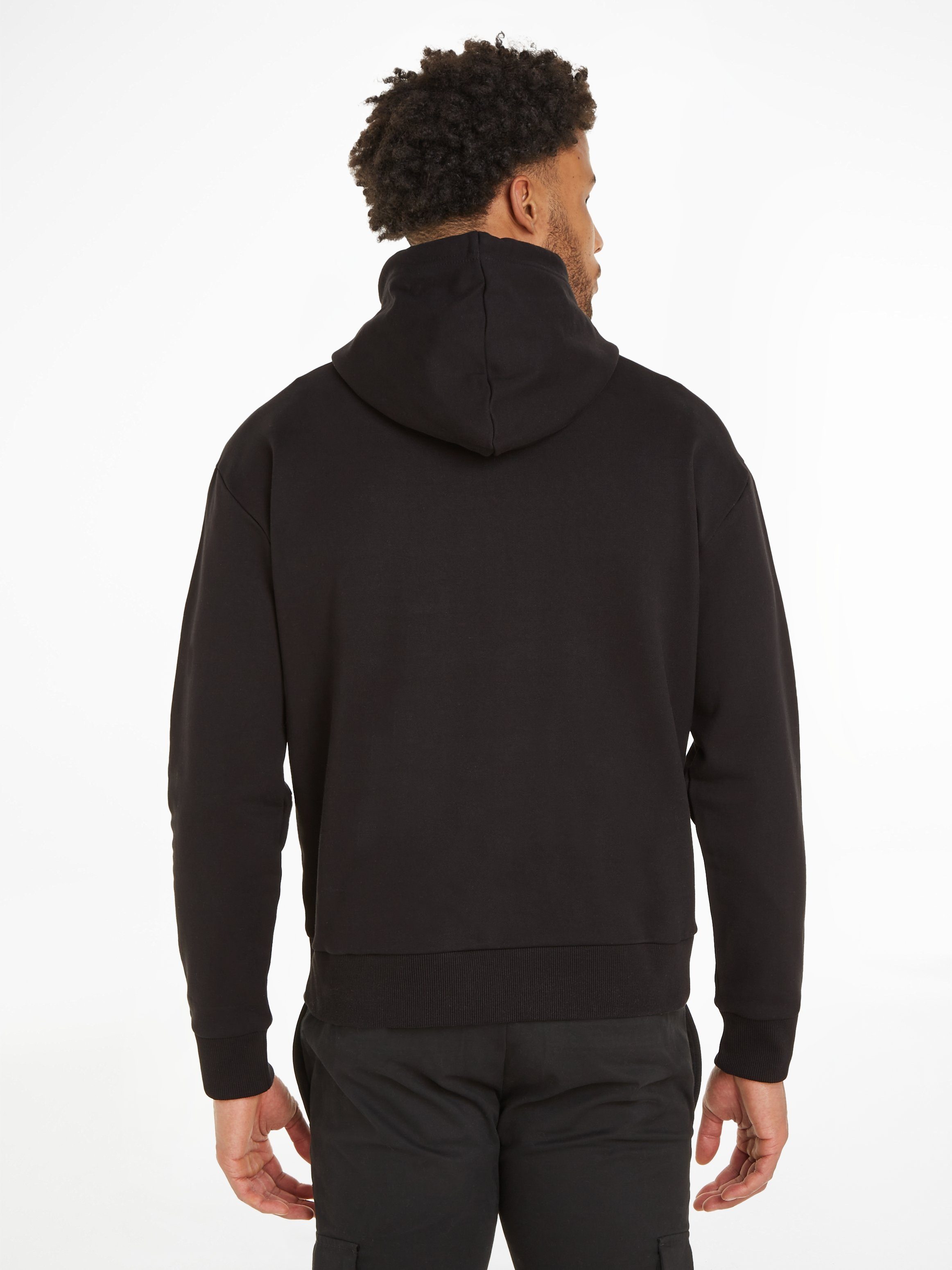 Calvin LOGO Kapuzensweatshirt Ck Klein mit FLOCK Black DOUBLE HOODIE Markenlabel